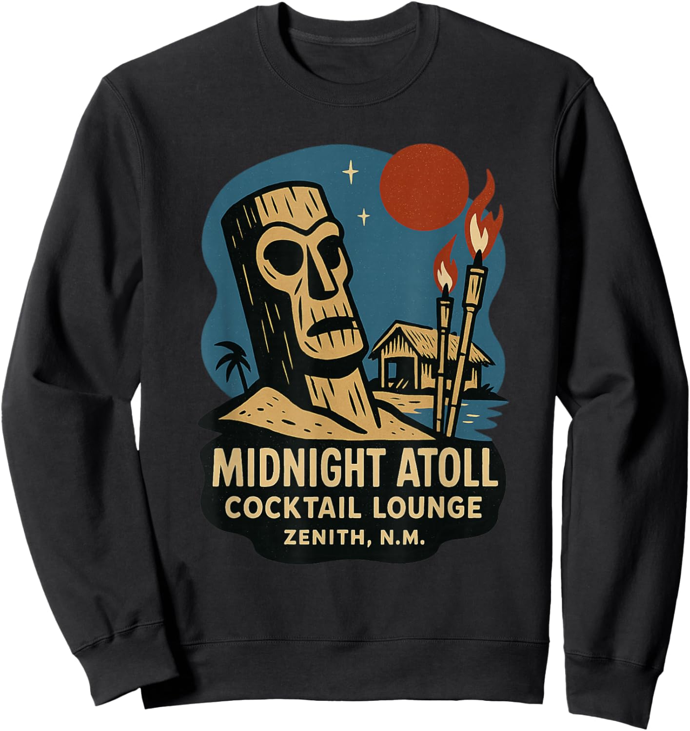 Midnight Atoll Cocktail Lounge - Tiki Bar Sweatshirt - Sweatshirt | Black