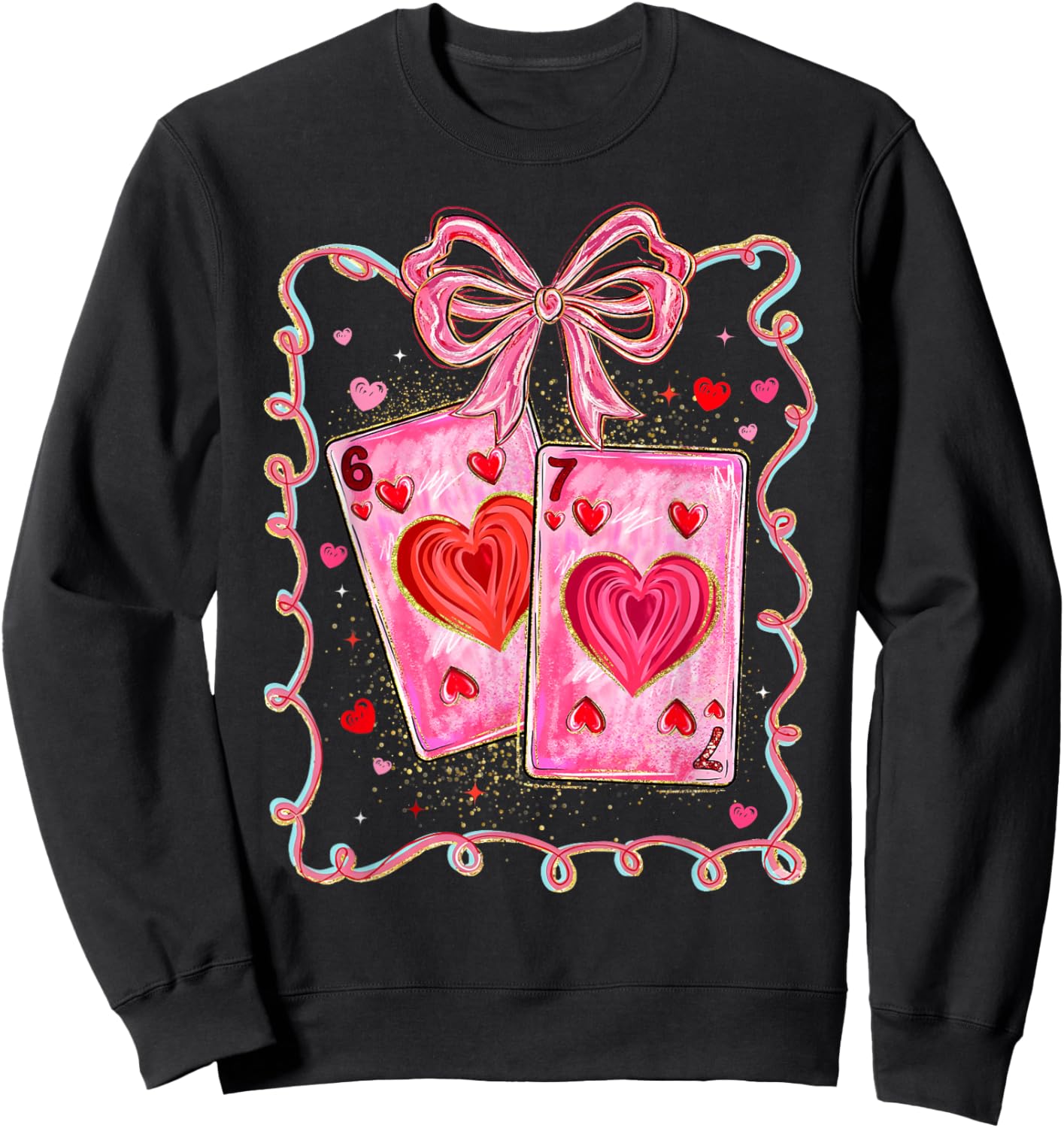 Valentine Funny 67 Meme Playing Cards Coquette Bow Women Kid Sweatshirt - Sweatshirt | Black