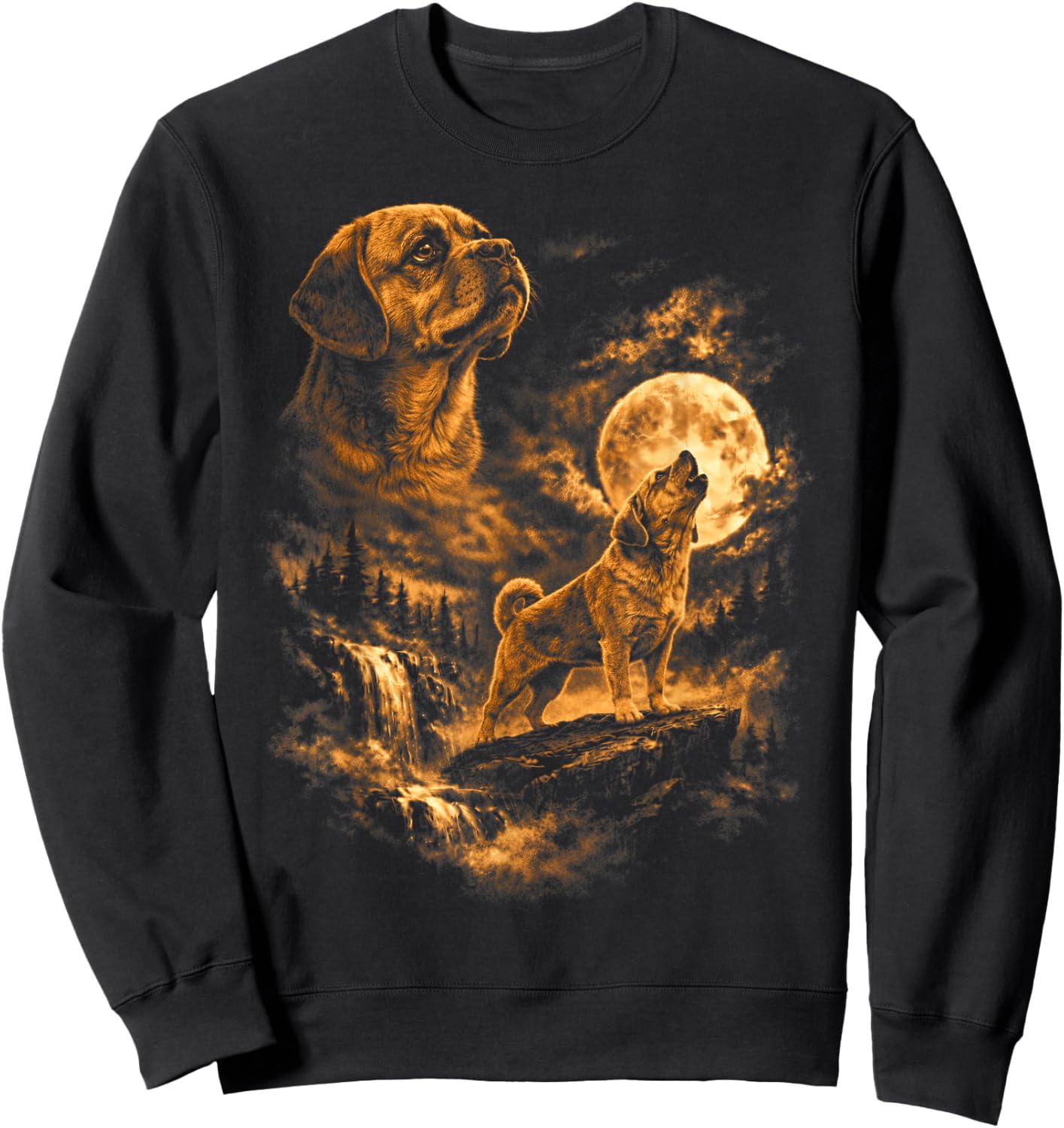 Puggles Howling Moon Dog Fantasy Forrest Wilderness Sweatshirt - Sweatshirt | Black