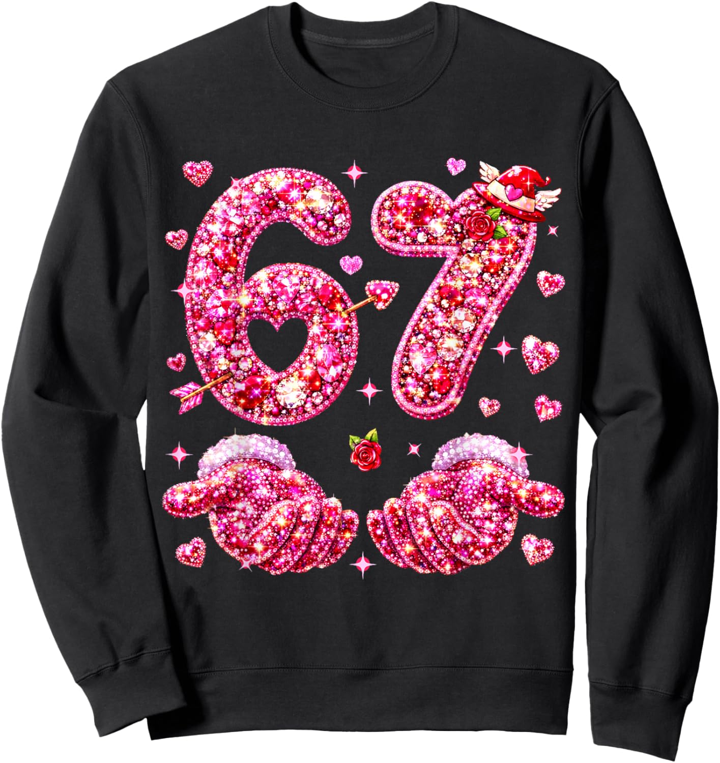 67 Valentine Six Seven Meme Hearts 6 7 Women Kid Valentines Sweatshirt - Sweatshirt | Black
