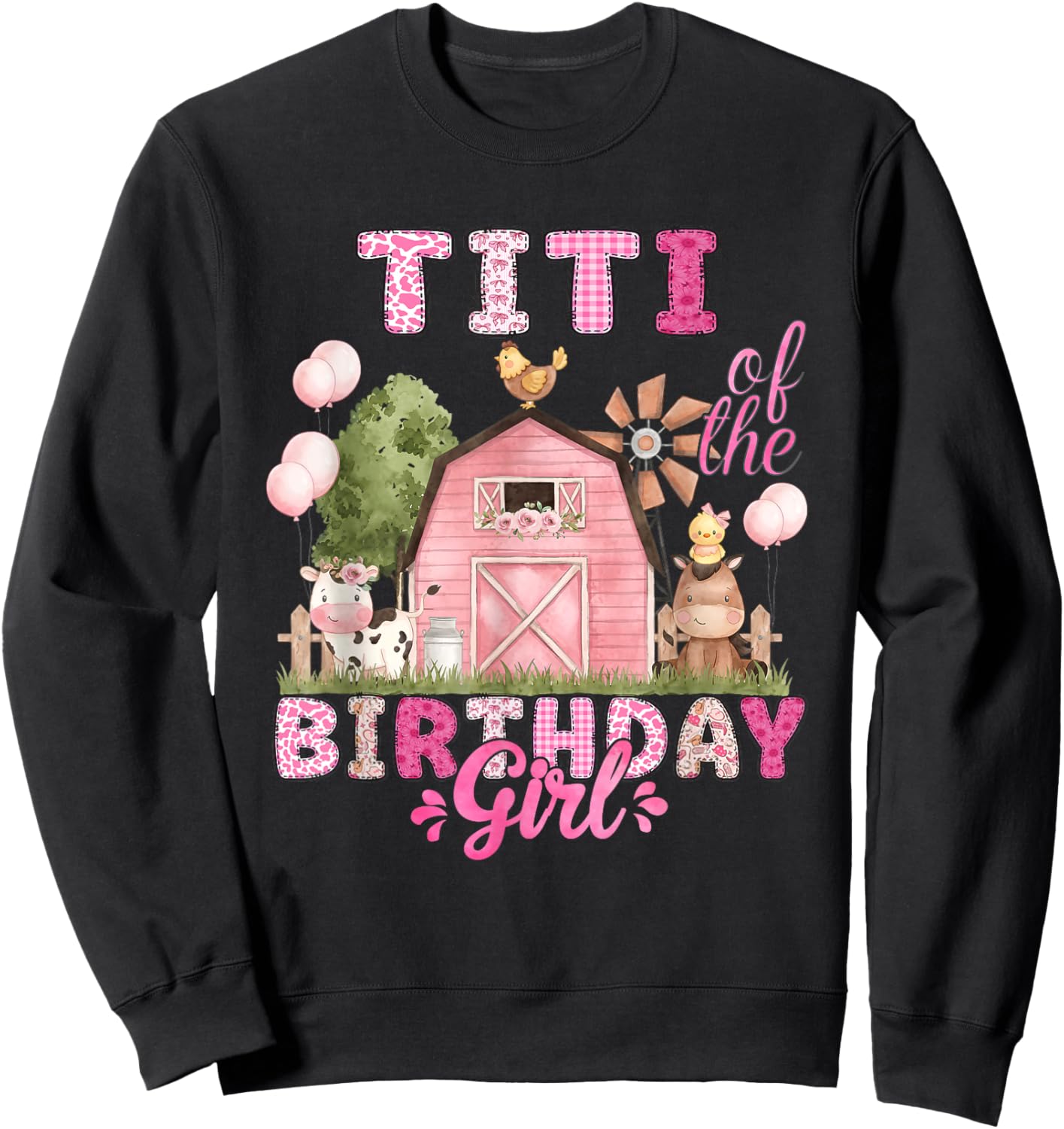 Titi of The Birthday Girl 1St Bday Cow Farm Family Sweatshirt - Sweatshirt | Black