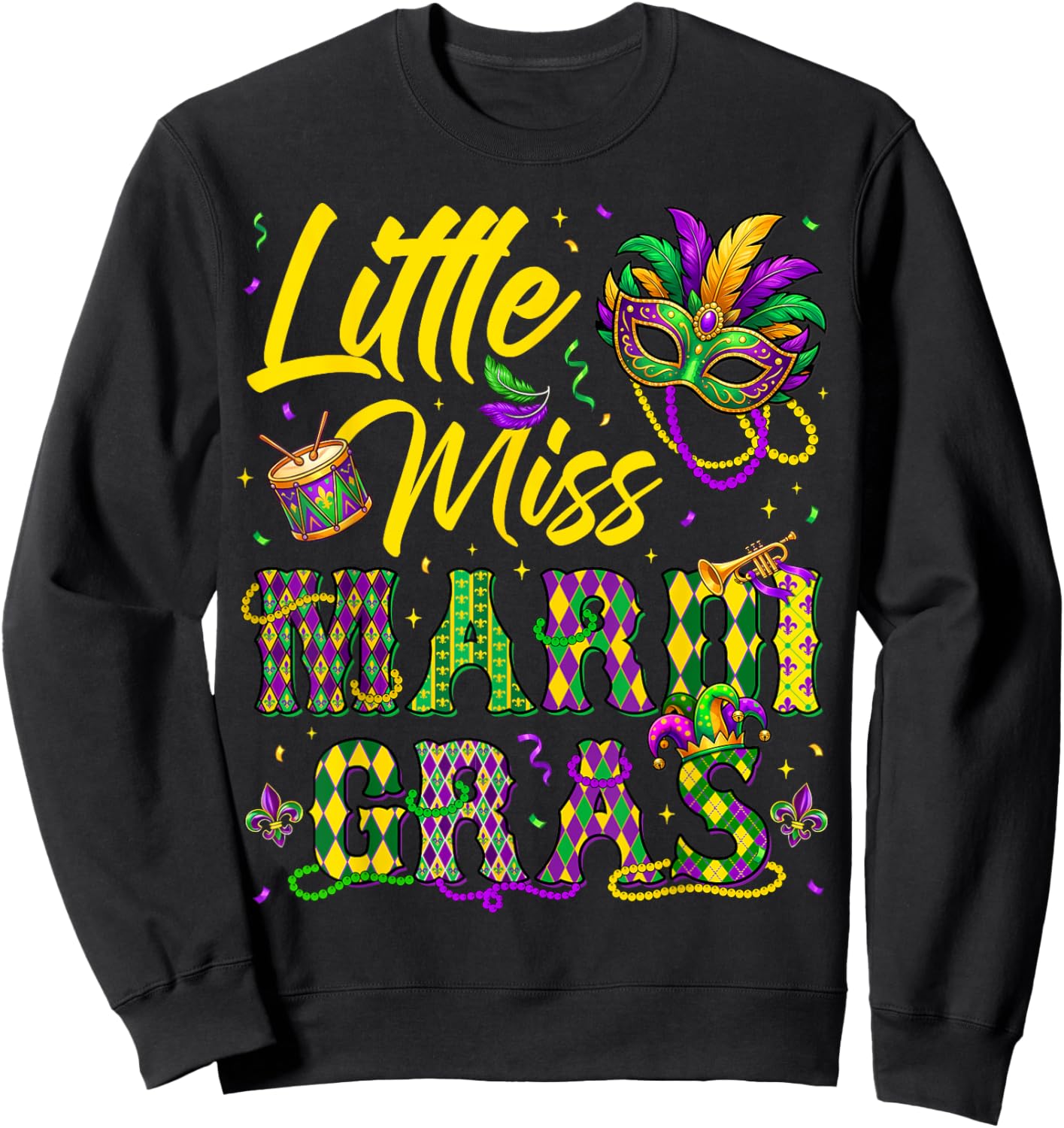 Miss Mardi Gras Mask Bead Girl Kid Toddler Carnival Costume Sweatshirt - Sweatshirt | Black