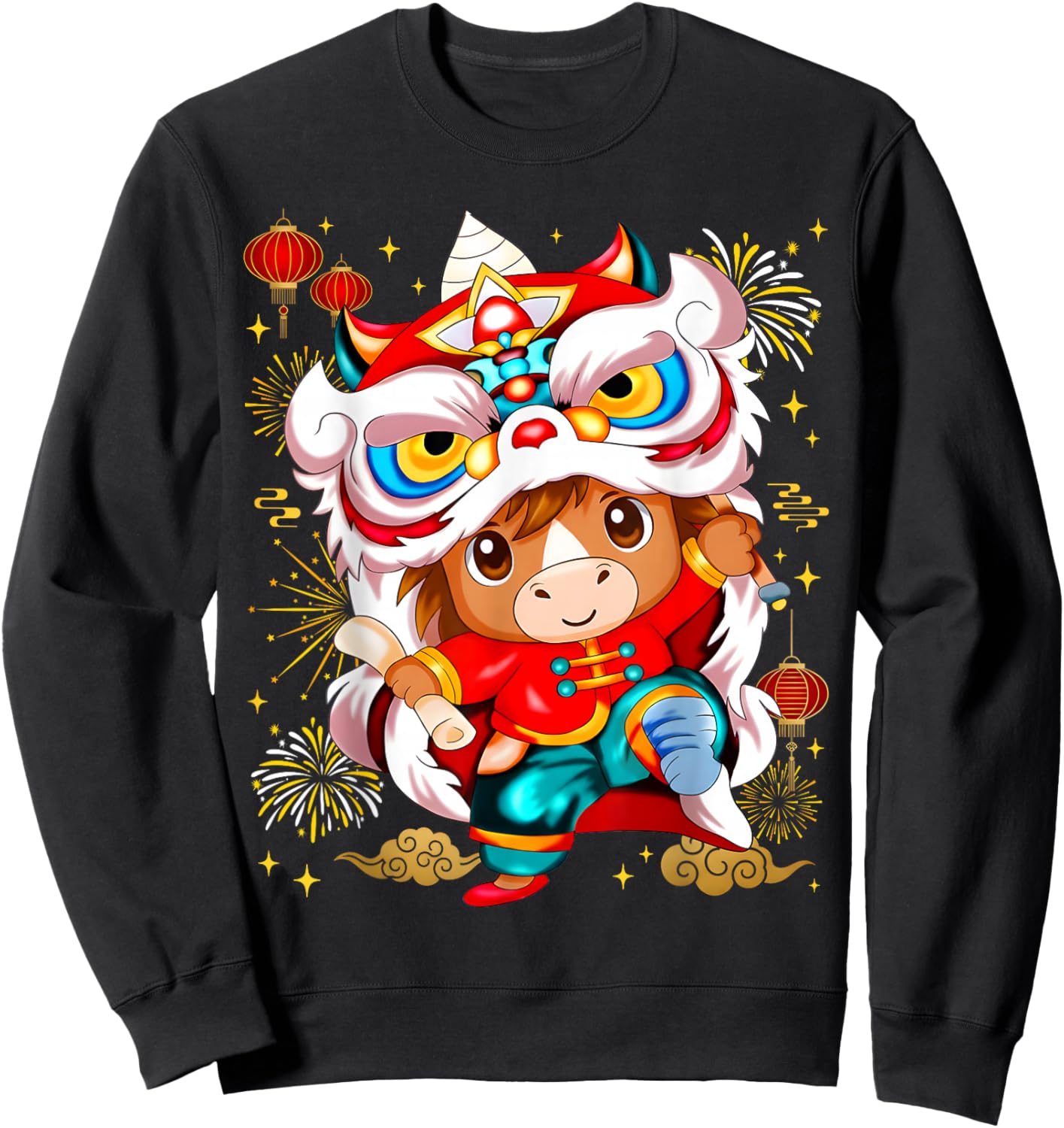 Funny Horse Lion Dance Chinese New Year Kid Men Sweatshirt - Sweatshirt | Black