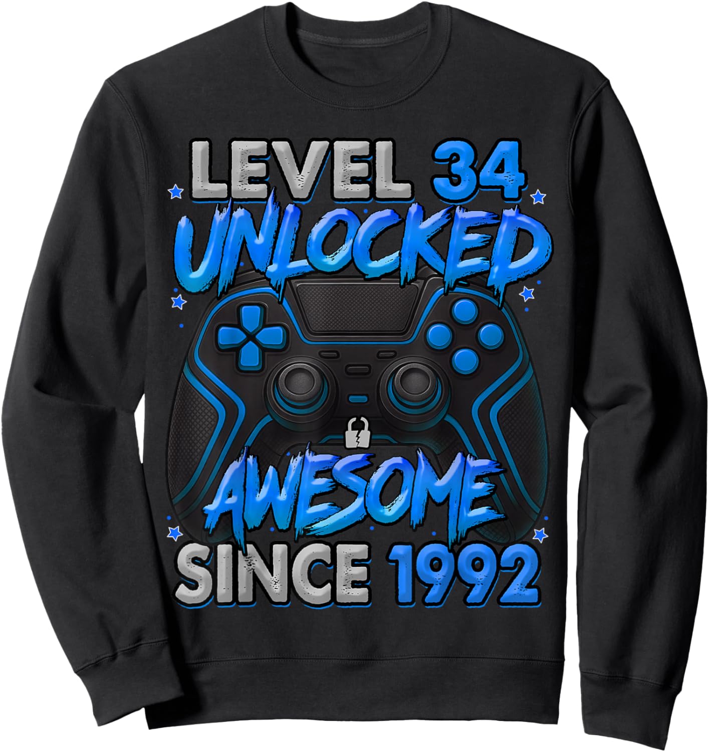 Level 34 Unlocked Awesome Since 1992 34th Birthday Gaming Sweatshirt - Sweatshirt | Black