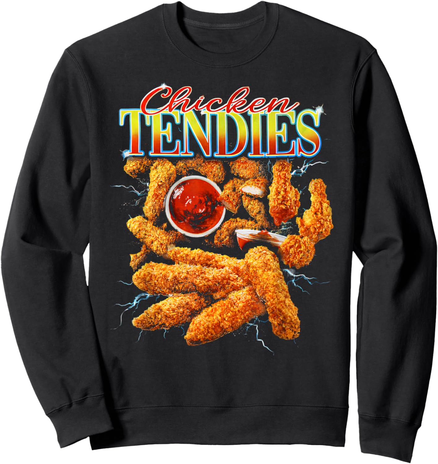 Vintage Chicken Tendies Bootleg Rap Retro 90s Junk Food Sweatshirt - Sweatshirt | Black