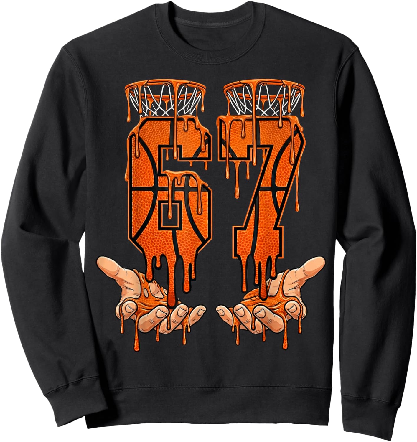 Basketball 67 Hands Dripping 6-7 Meme Six Seven Funny Slang Sweatshirt - Sweatshirt | Black