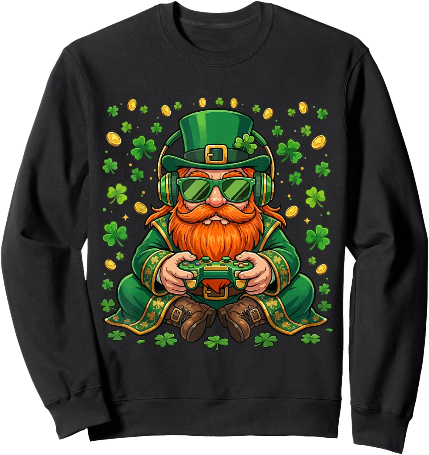 Video Game Leprechaun St Patricks Day Gamer Kids Boys Gaming Sweatshirt - Sweatshirt | Black
