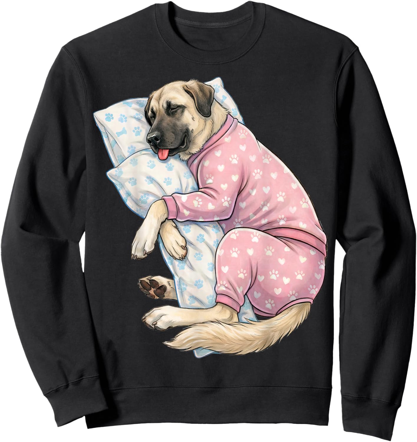 Cute Anatolian Shepherd Dog Sleeping in Pajamas Bedtime Art Sweatshirt - Sweatshirt | Black
