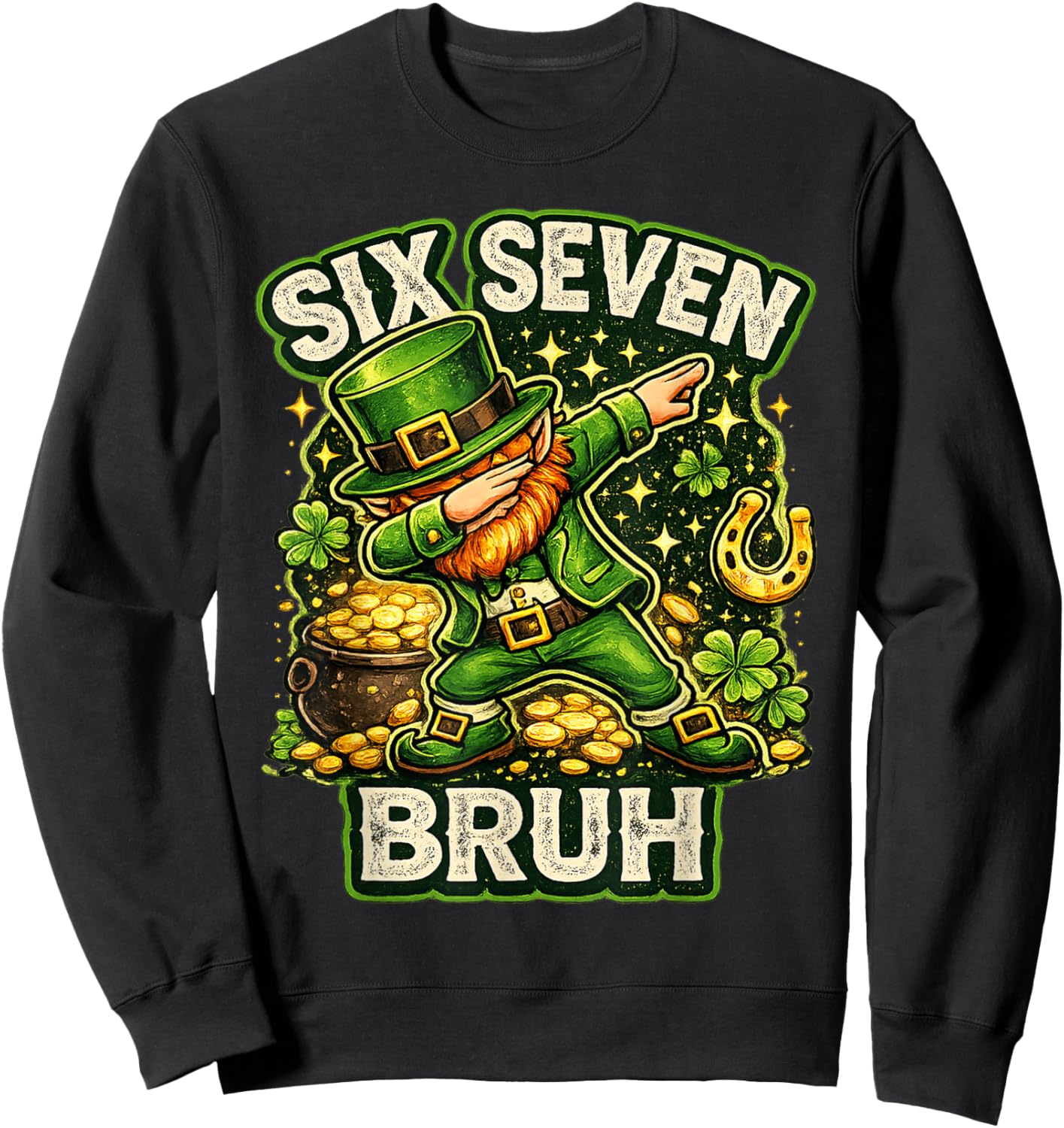 Bruh St Patricks Day Six Seven Kids Boys Men Women 67 Meme Sweatshirt - Sweatshirt | Black