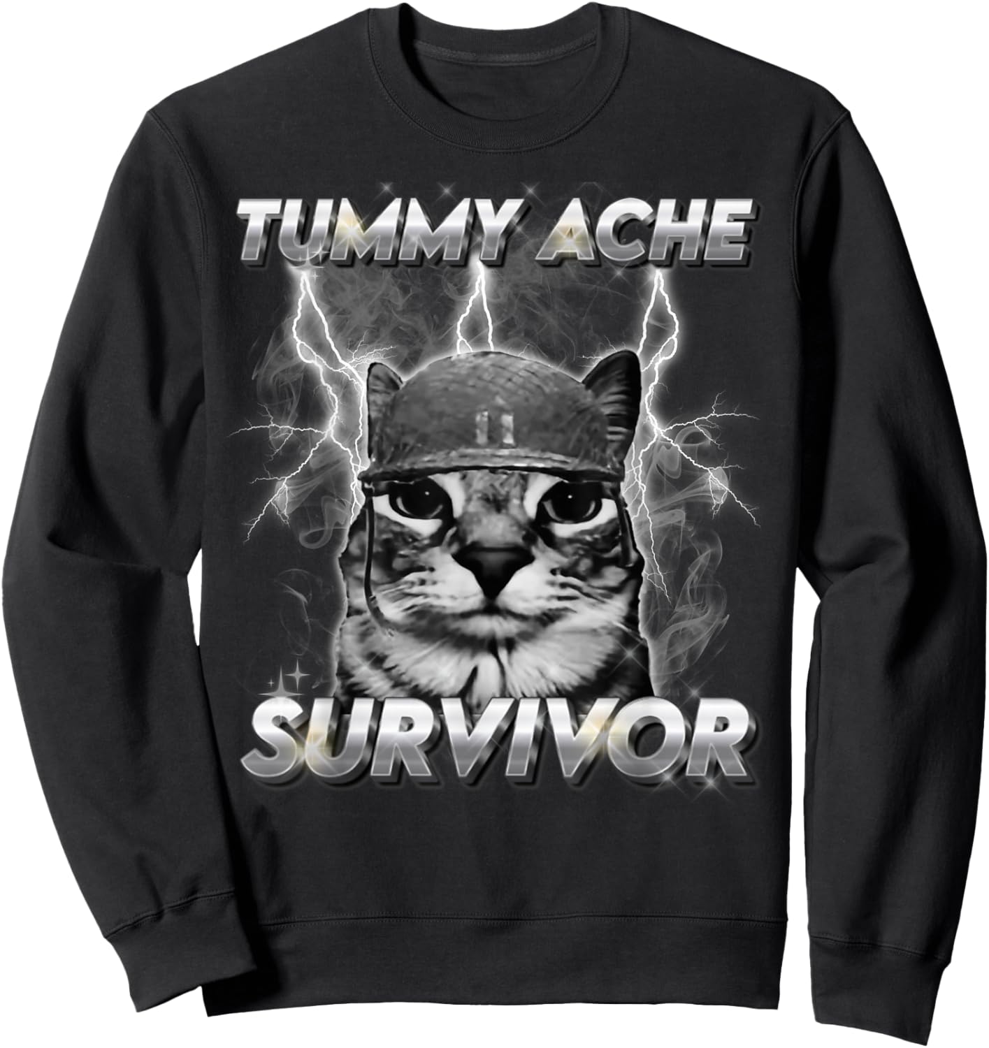 Funny Cat Meme I Survived Today's Tummy Ache Sweatshirt - Sweatshirt | Black