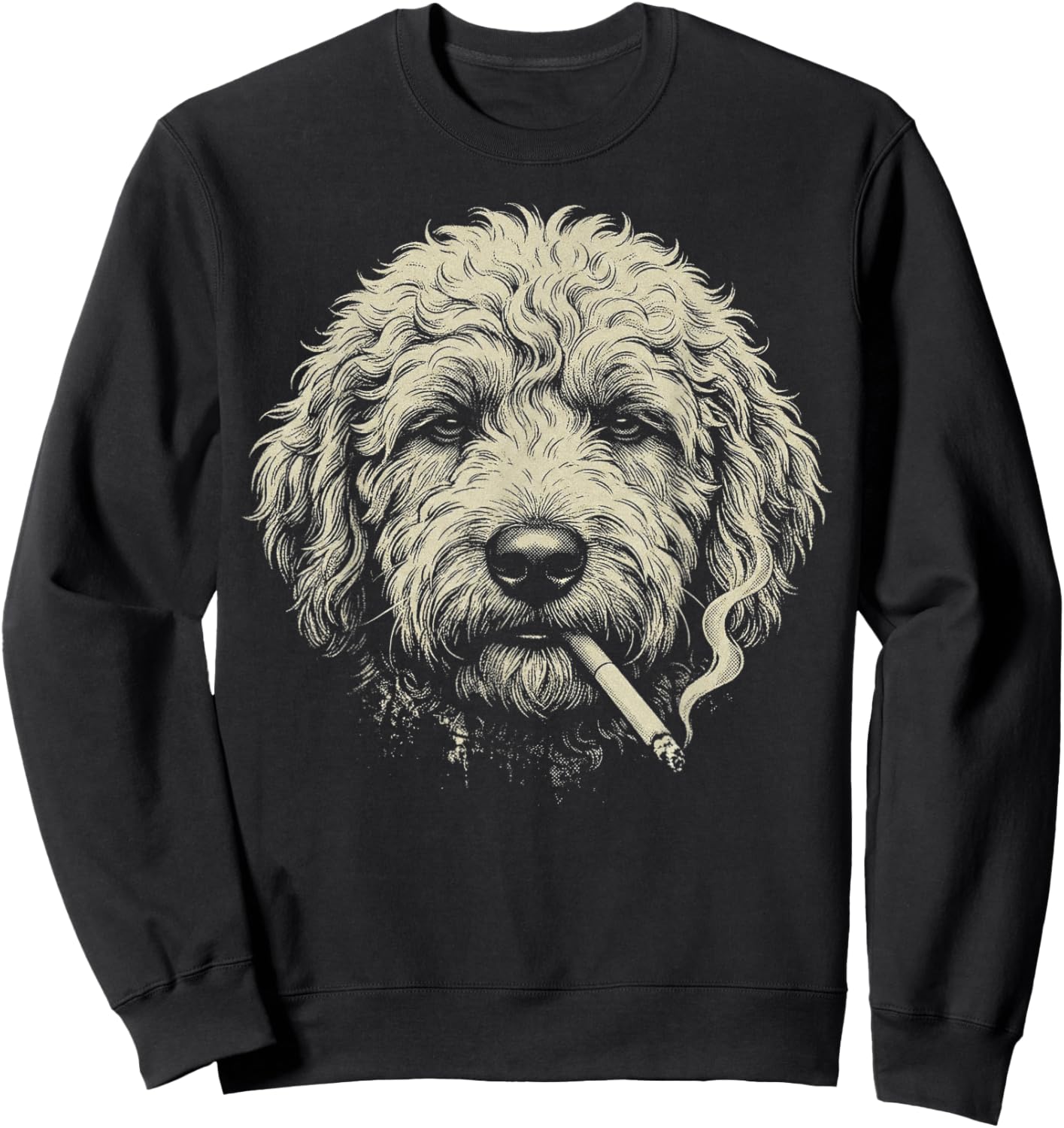 Funny Golden Doodle Smoking Cigarette Meme Vintage Graphic Sweatshirt - Sweatshirt | Black