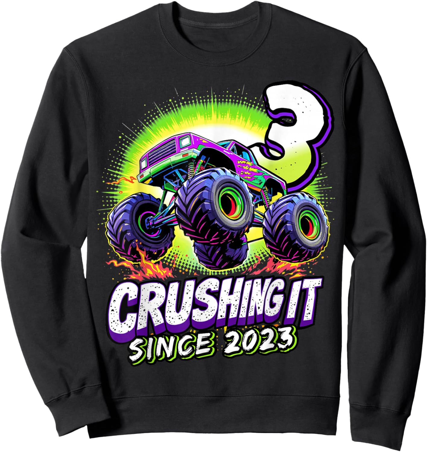 Birthday Monster Truck 3 Year Old Boys 3rd Party Born 2023 Sweatshirt - Sweatshirt | Black