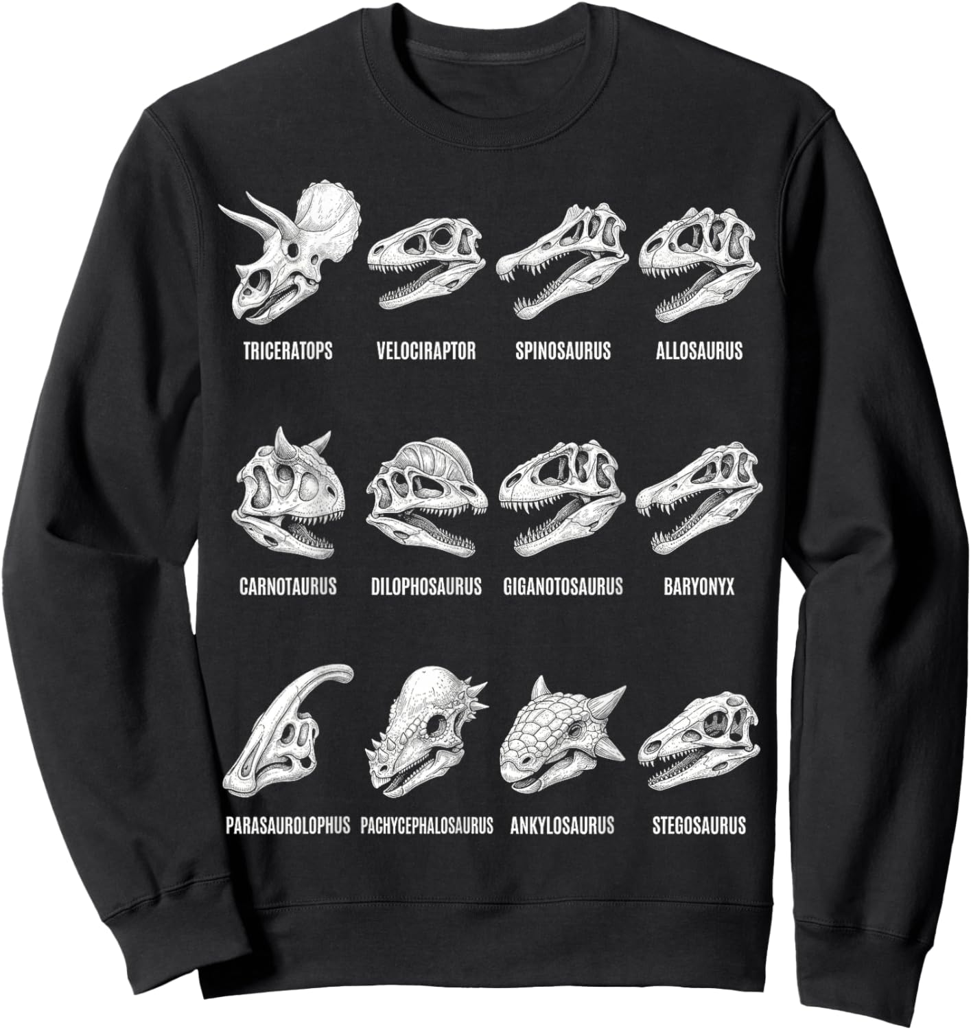 Dinosaur Skull Types Paleontology Fossil Anatomy Chart Sweatshirt - Sweatshirt | Black