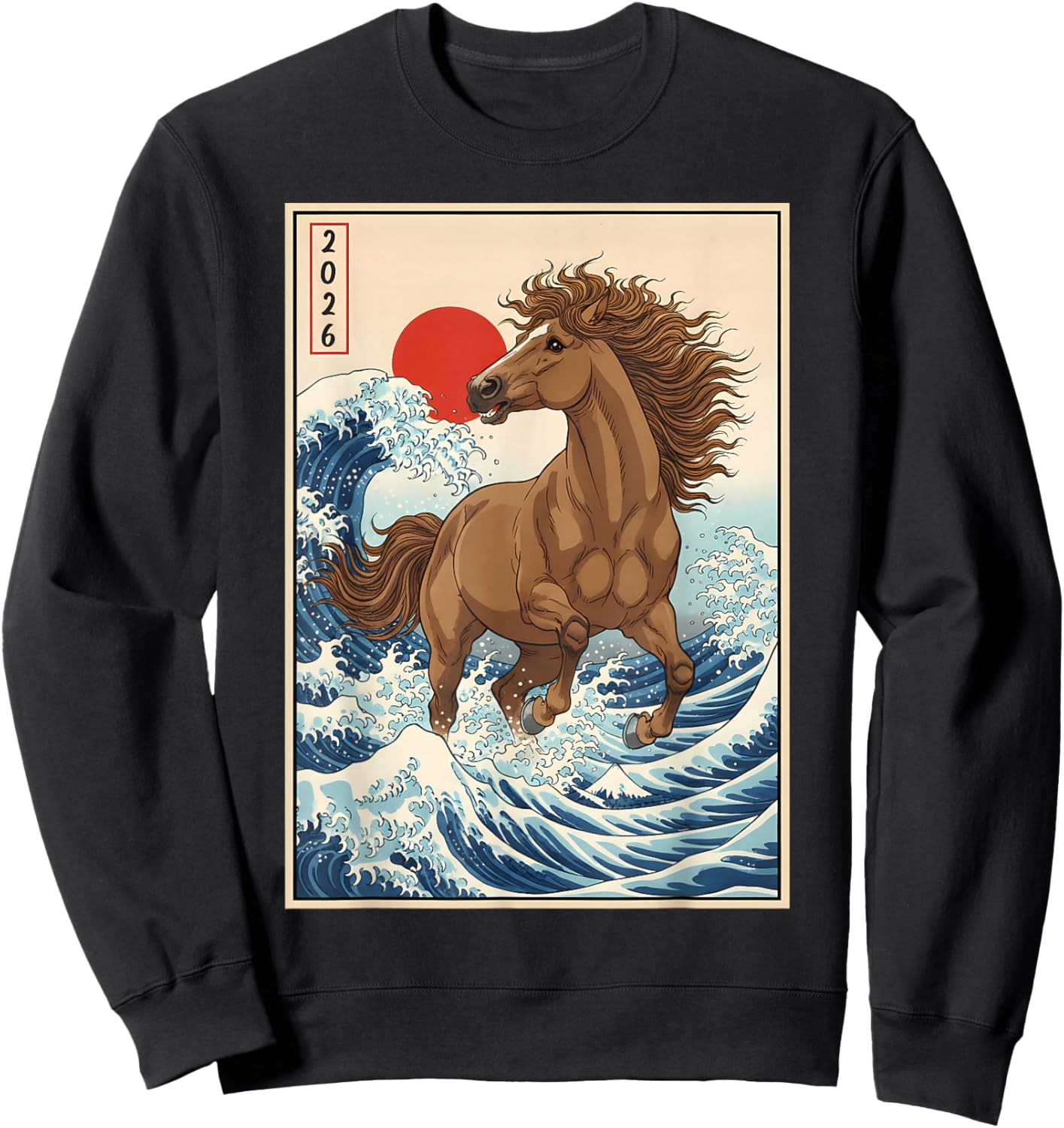 2026 Year of The Horse Lunar New Year Kawaii Japanese Art Sweatshirt - Sweatshirt | Black