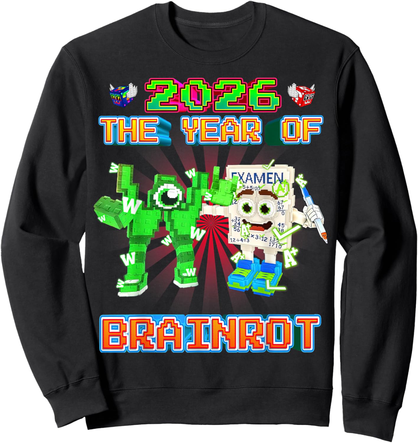 2026 The Year of W and Yess Examen Brainrots Boys Kids Teens Sweatshirt - Sweatshirt | Black