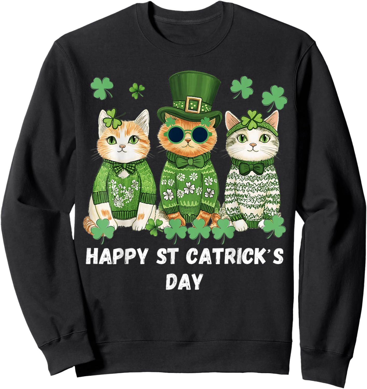 Happy St Patrick’s Cats Cute Cat St Patrick’s Day Sweatshirt - Sweatshirt | Black