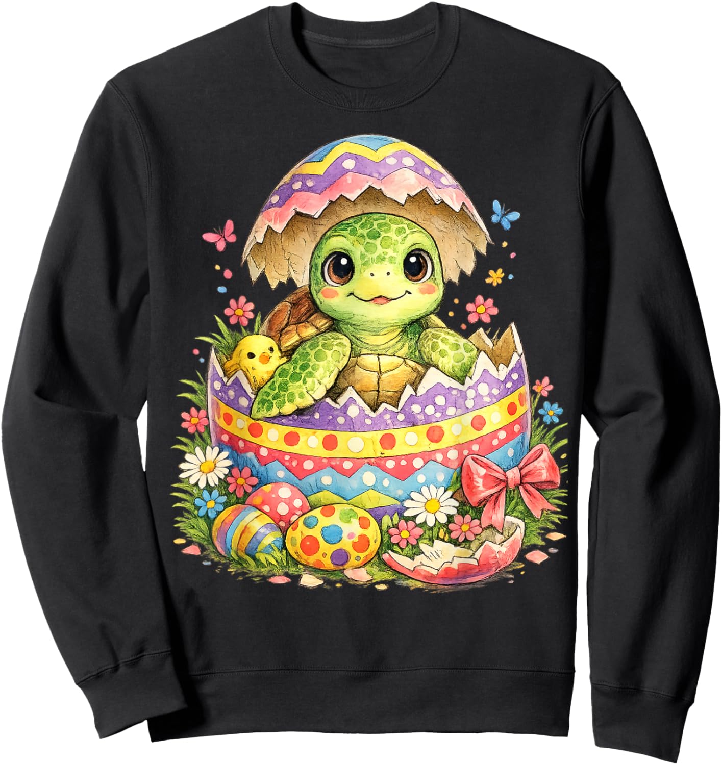 Sea Turtle Easter Egg Hatched | Cute Marine Surprise Sweatshirt - Sweatshirt | Black