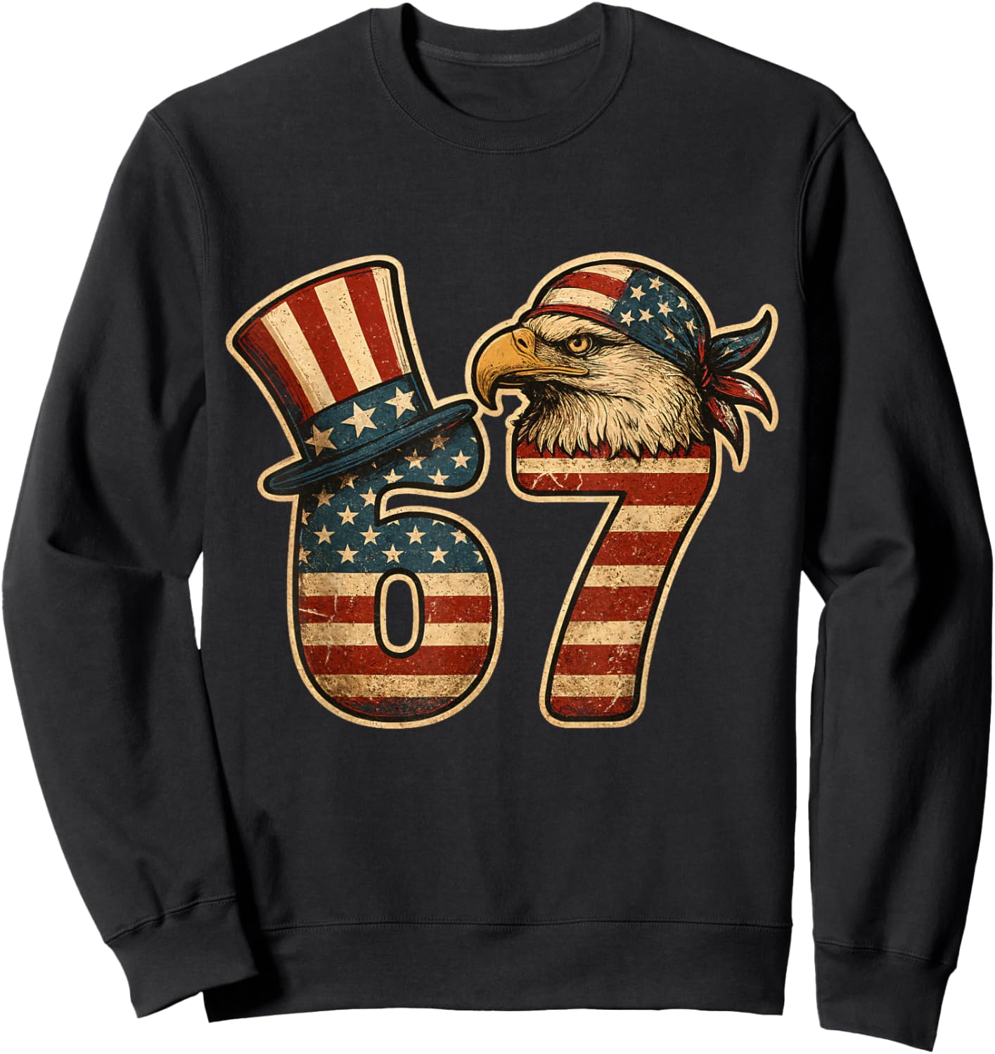 67 Six Seven American Flag Eagle 4th of July Patriotic Boys Sweatshirt - Sweatshirt | Black