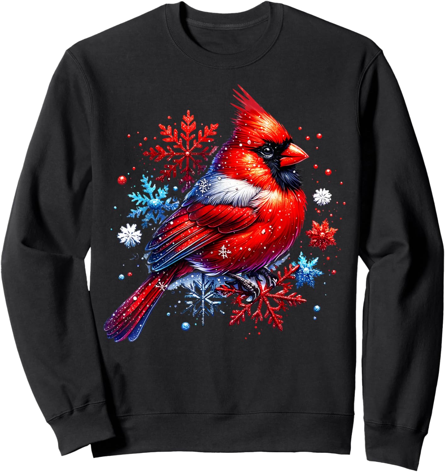 Red Cardinal Floral Snowflakes Winter Christmas Bird Lover Sweatshirt - Sweatshirt | Black