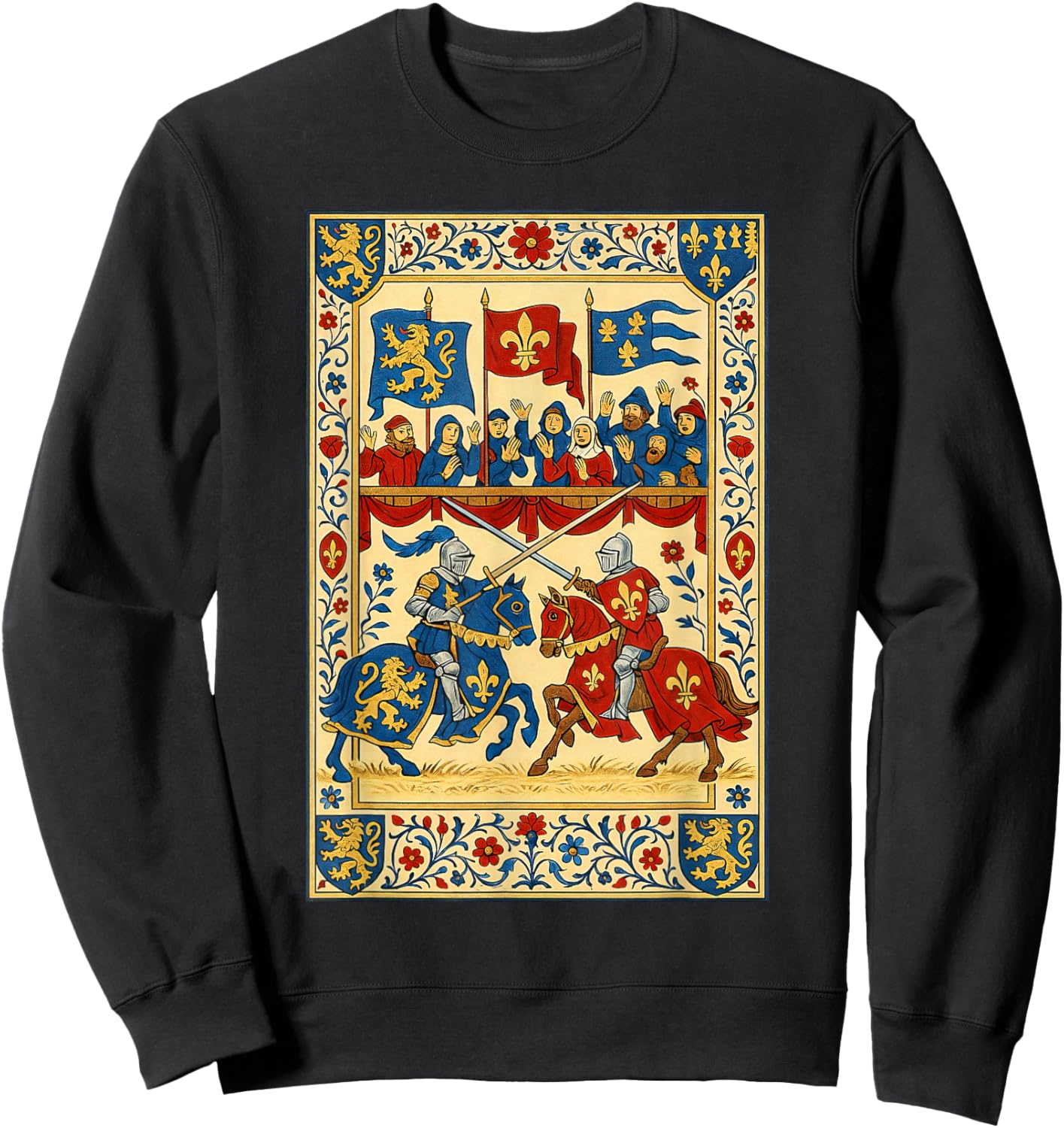 Castlecore Medieval Art Tapestry Style Knightcore Jousting Sweatshirt - Sweatshirt | Black