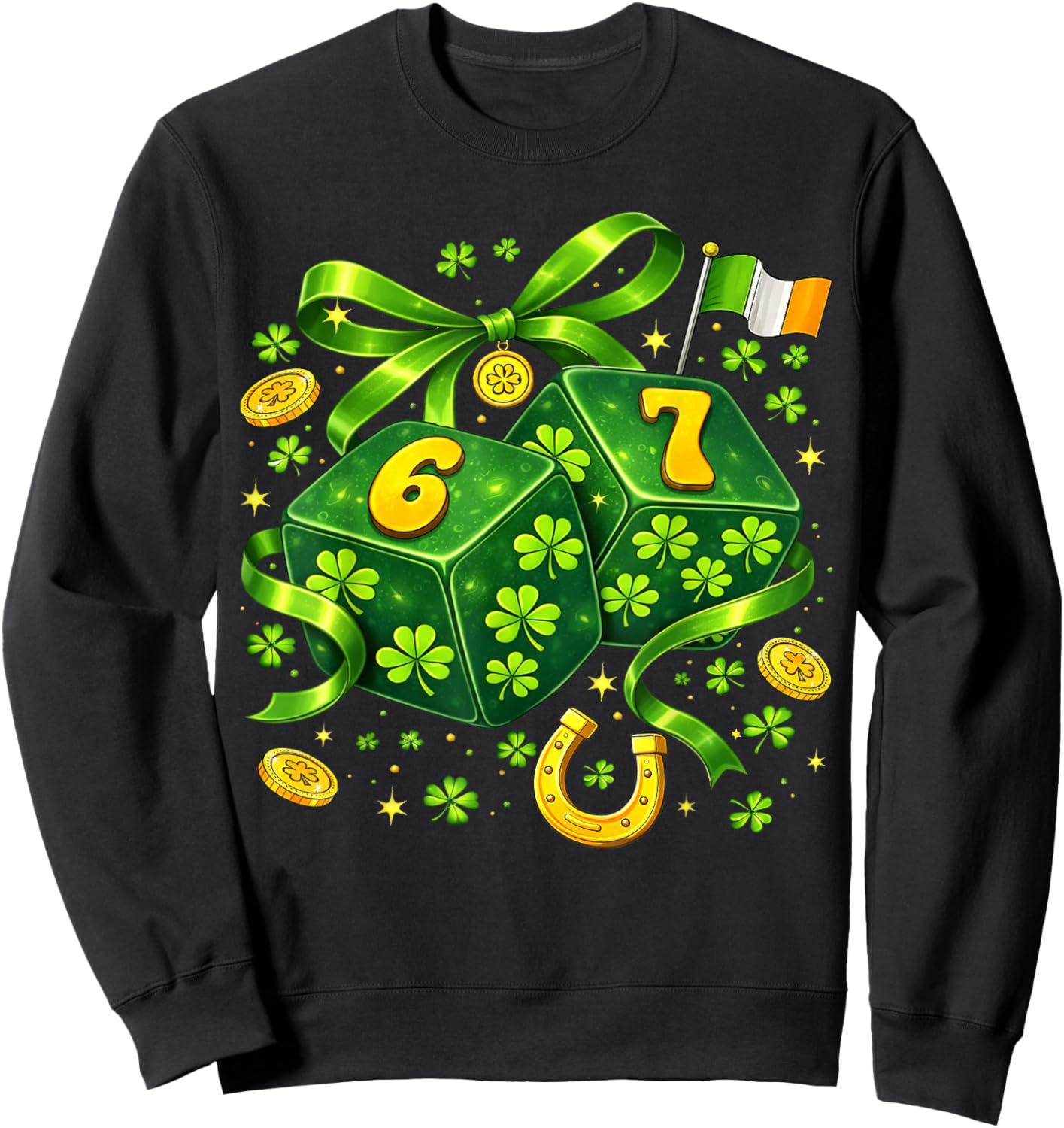 St Patricks Day Six Seven Coquette Dice 6 7 Meme Women Girls Sweatshirt - Sweatshirt | Black