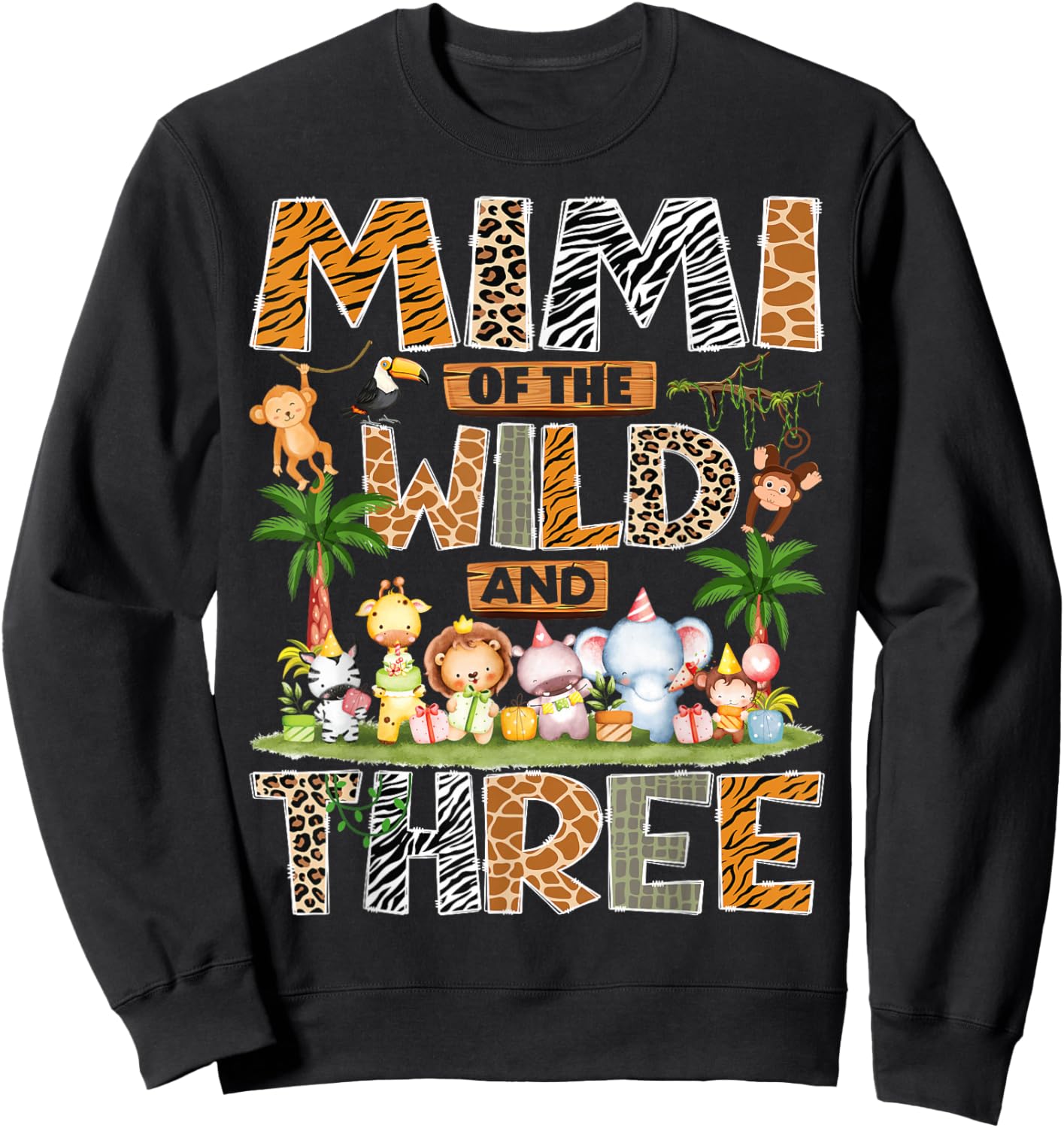 Mimi of The Wild & Three 3rd Birthday Boy Safari Jungle Sweatshirt - Sweatshirt | Black