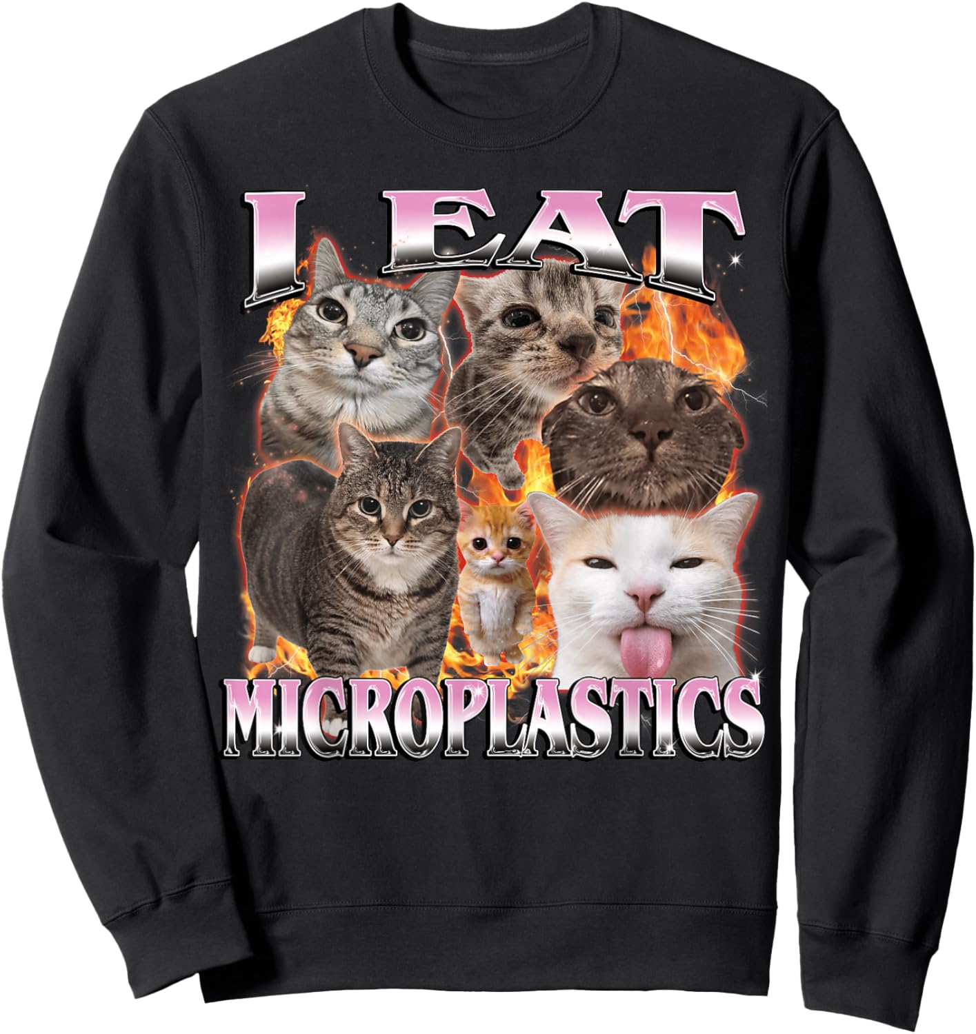 I Eat Microplastics Funny Cat Meme Bootleg Women Sweatshirt - Sweatshirt | Black