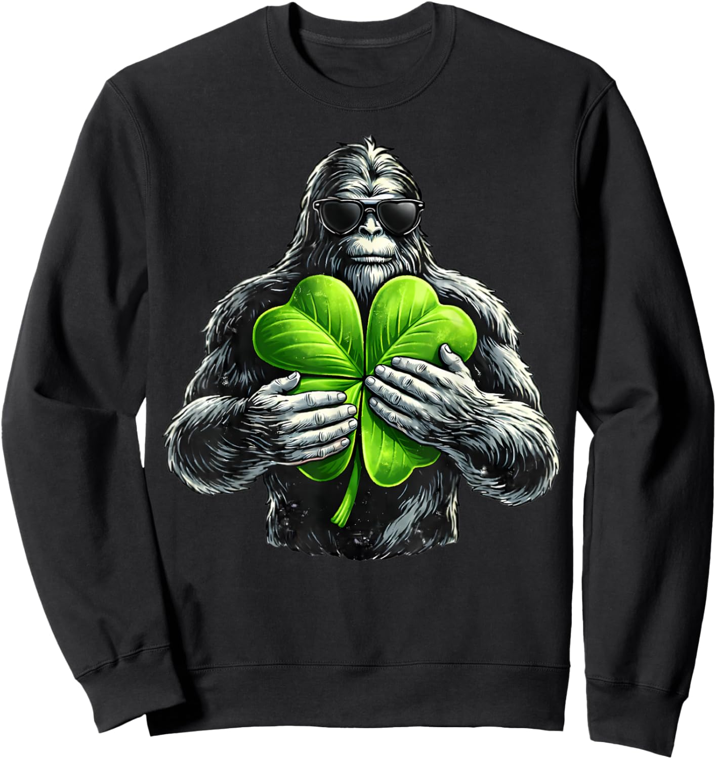 St Patricks Day Bigfoot Sasquatch Shamrock Irish Men Boys Sweatshirt - Sweatshirt | Black