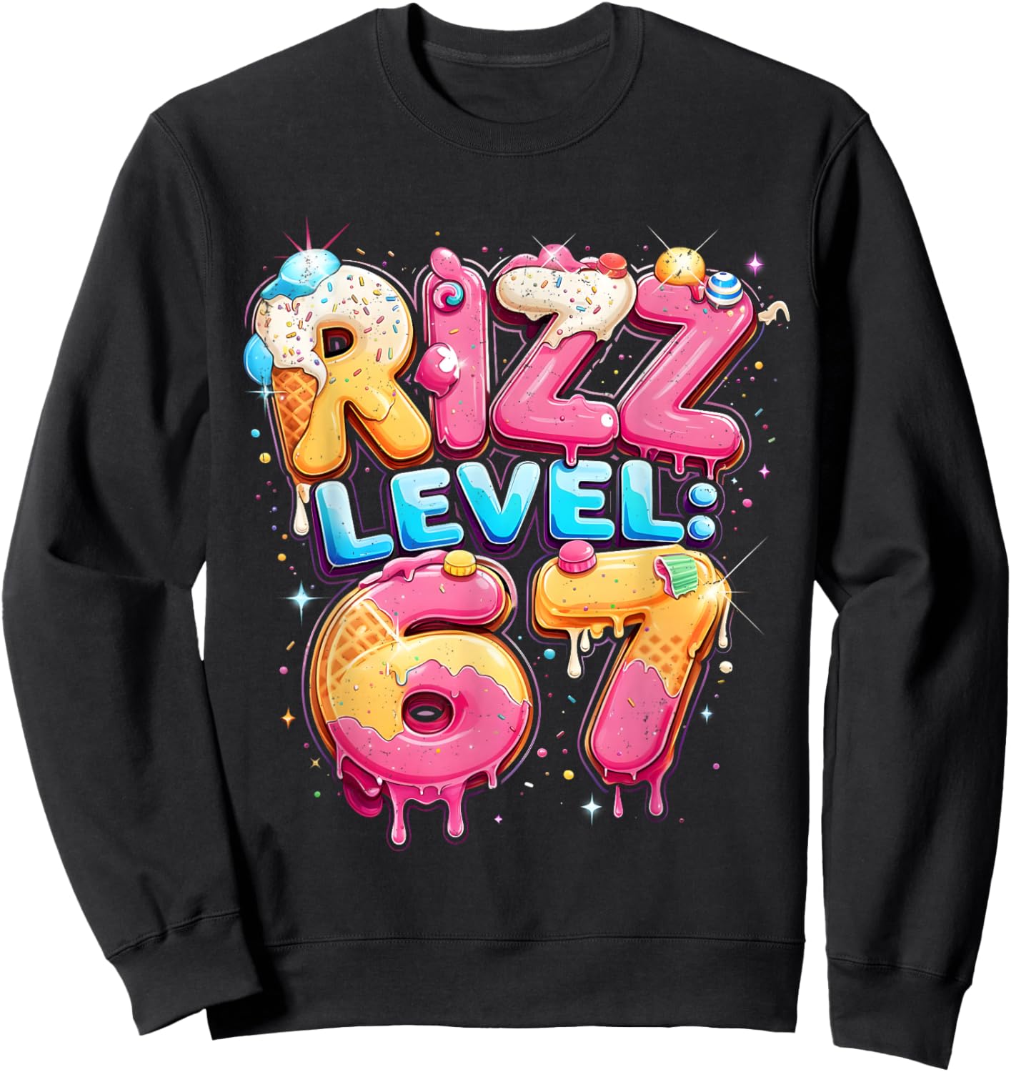 67 Ice Cream Drip Cool Meme Six Seven Gen Alpha Slang Sweatshirt - Sweatshirt | Black