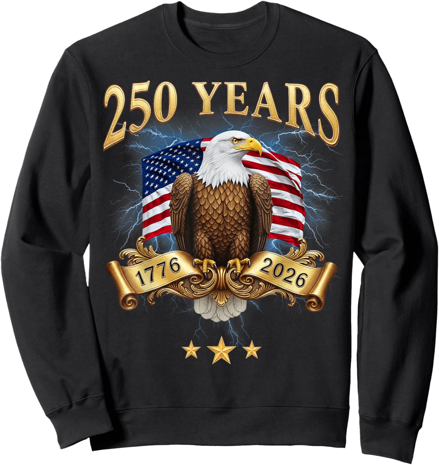 Eagle and Flag 250 Years 1776-2026 250th Birthday Bootleg Sweatshirt - Sweatshirt | Black