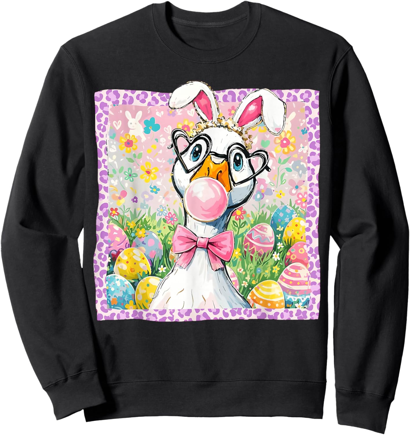 Preppy Easter Silly Goose Bubblegum Coquette Bunny Ears Sweatshirt - Sweatshirt | Black