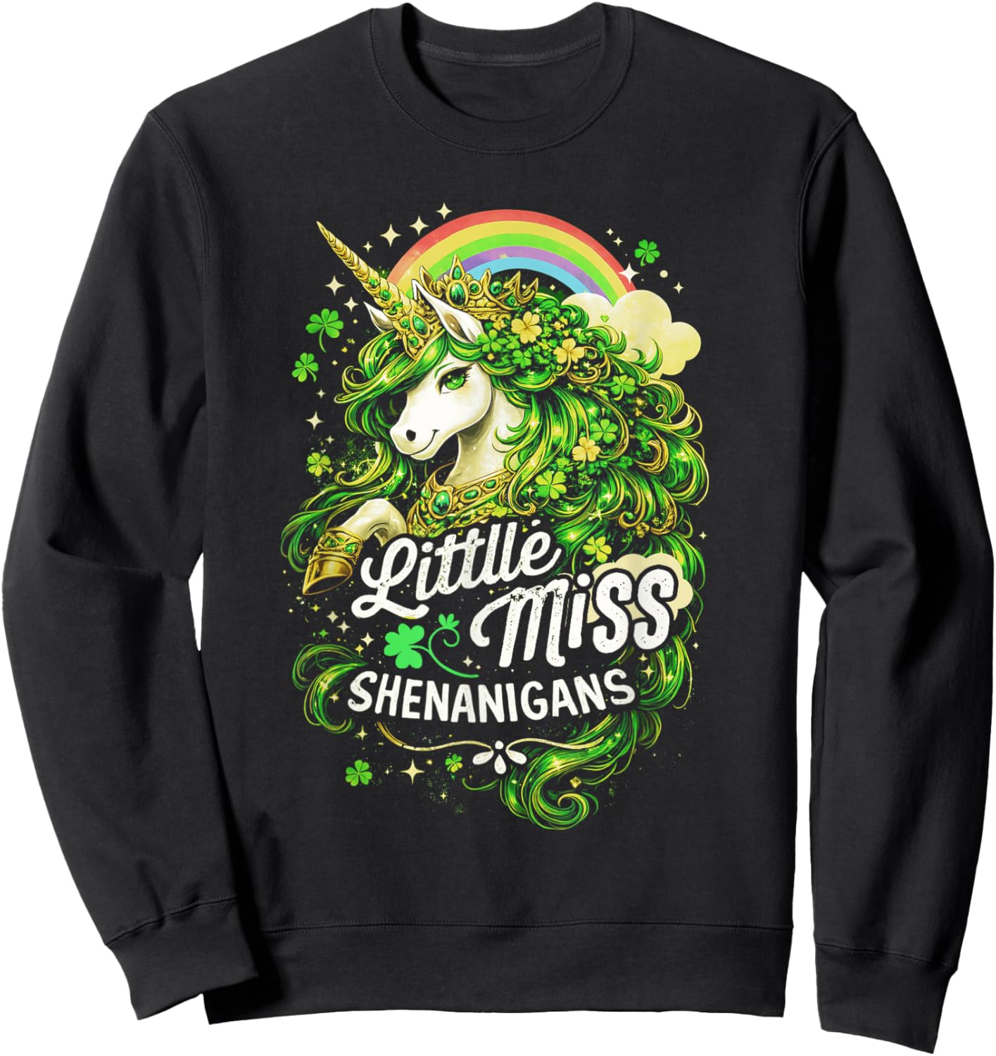St Patricks Day Kids Girls Unicorn Little Miss Shenanigans Sweatshirt - Sweatshirt | Black