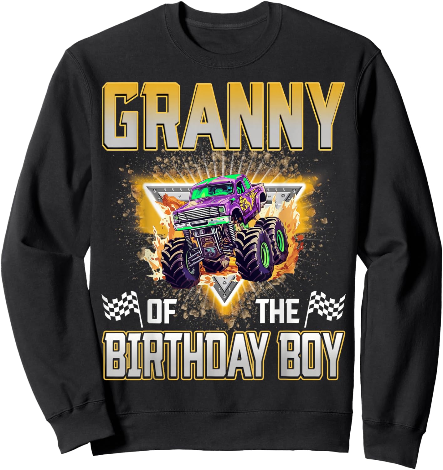 Granny of The Birthday Boy Monster Truck Birthday Family Sweatshirt - Sweatshirt | Black