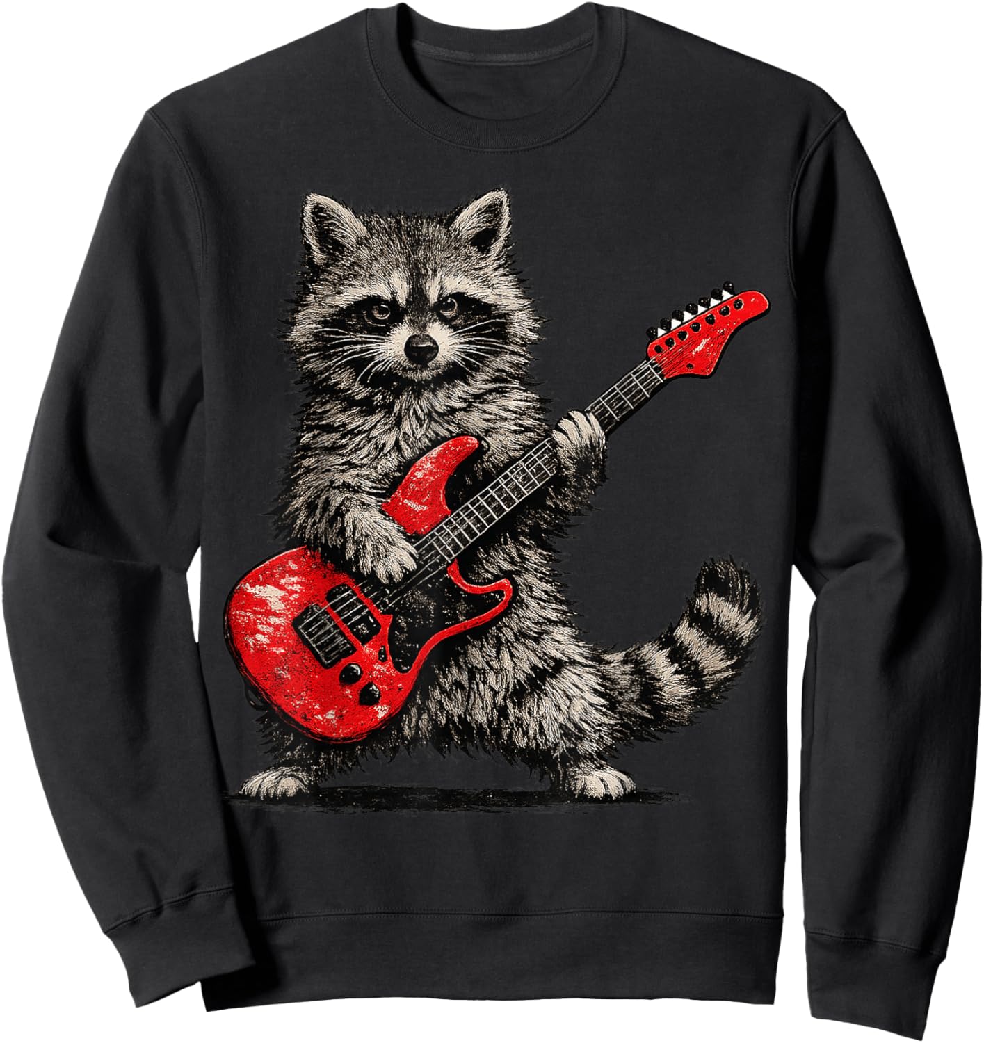 Funny Raccoon Playing Guitar Rock and Roll Gifts Men Women Sweatshirt - Sweatshirt | Black