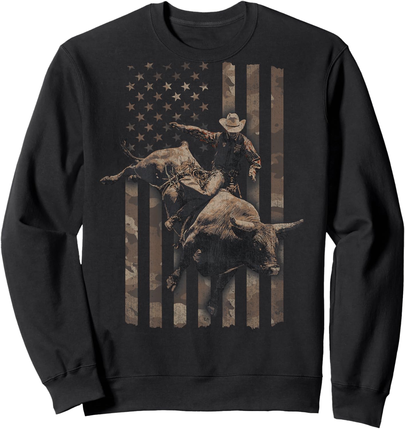 Rodeo American Flag (Design on Back) Sweatshirt - Sweatshirt | Black