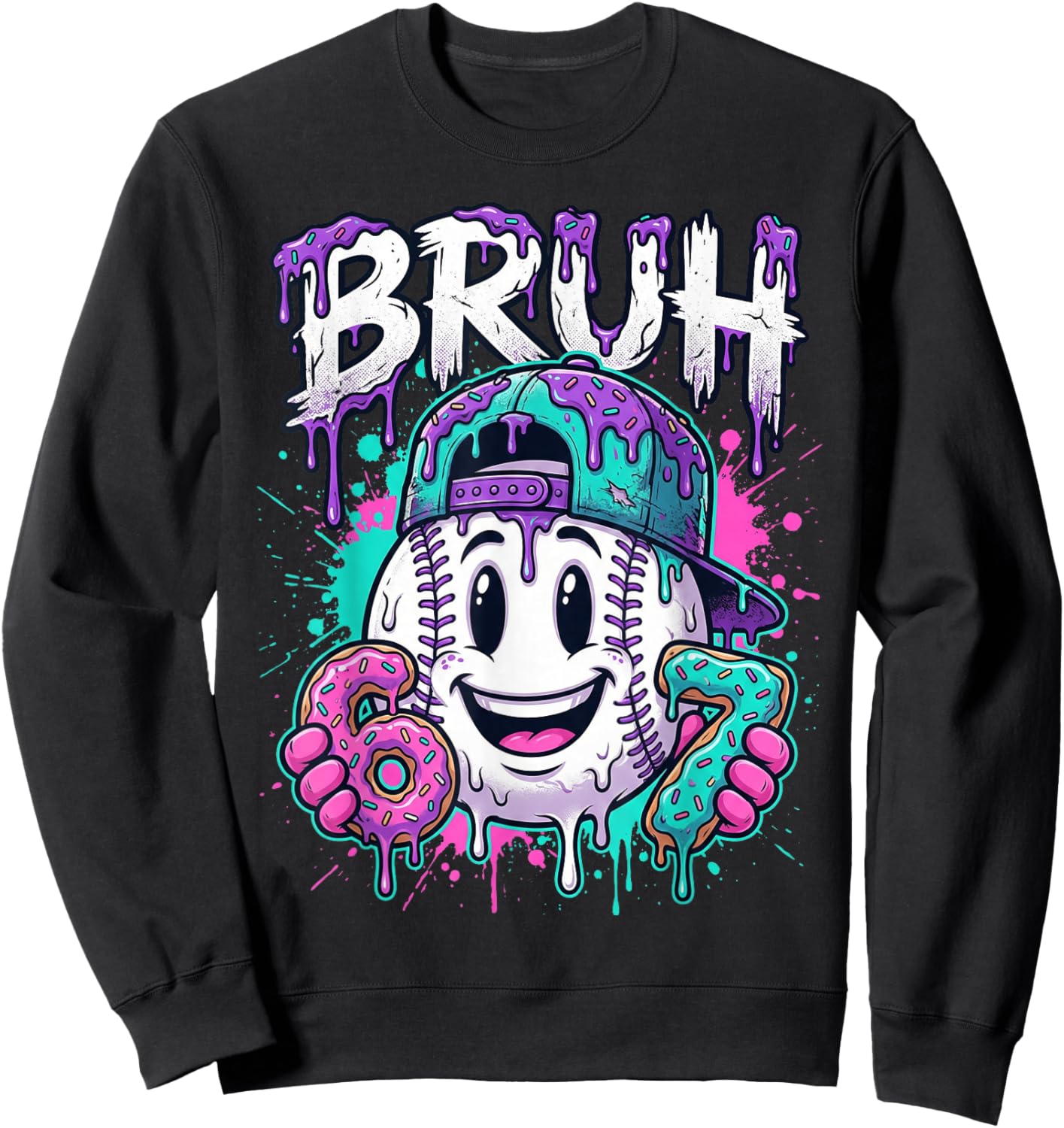 Bruh 67 Baseball Drip Boys Kids Six Seven Meme 6-7 Dripping Sweatshirt - Sweatshirt | Black