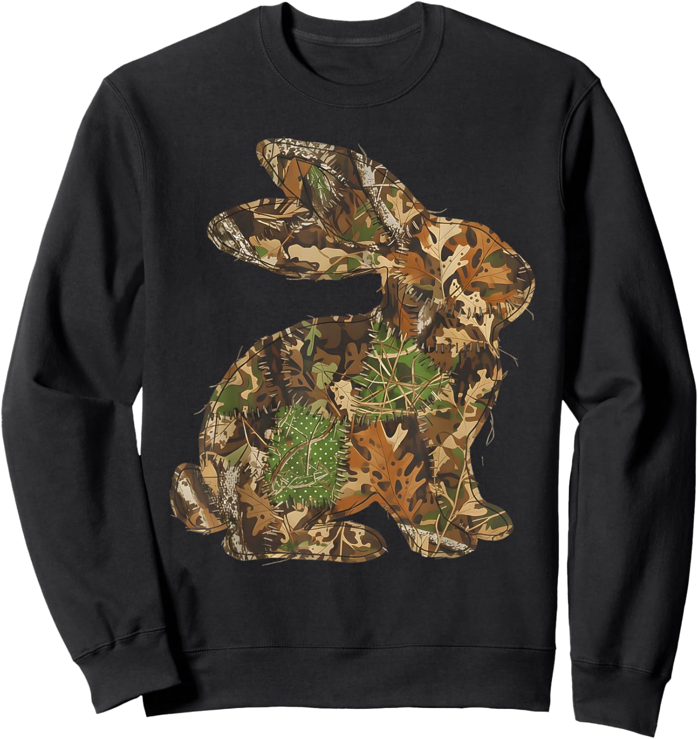 Camo Easter Bunny Patchwork Spring Rabbit Men Women Kids Sweatshirt - Sweatshirt | Black