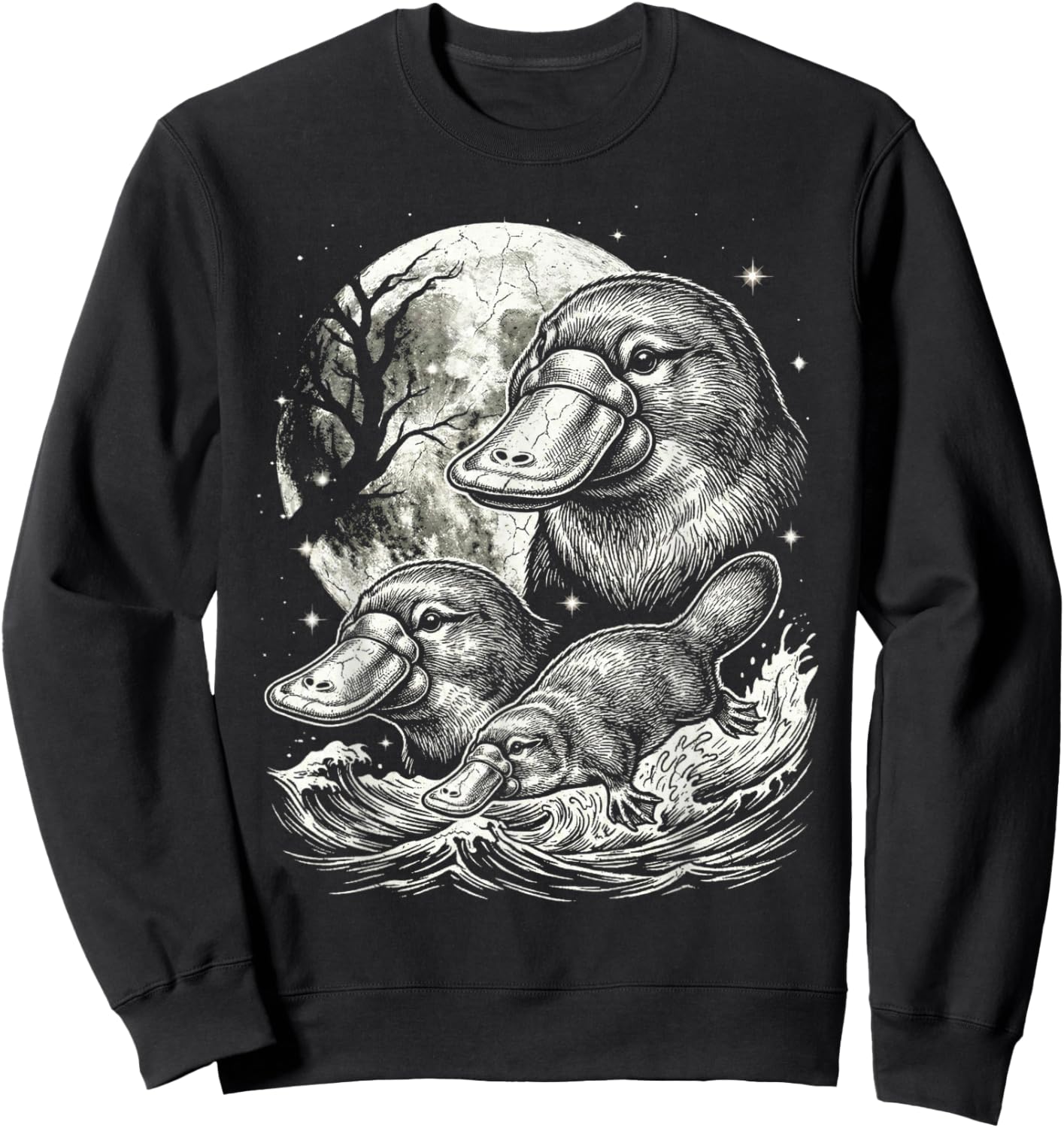 Platypus 90s Style Vintage Aesthetic Y2K Platypus Graphic Sweatshirt - Sweatshirt | Black