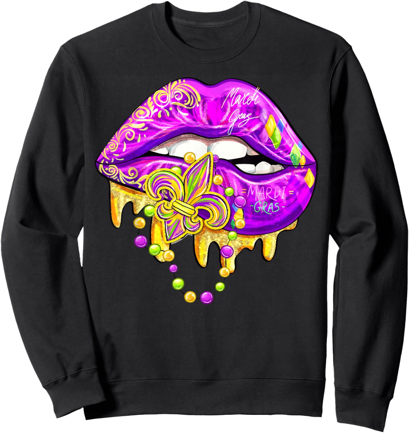 Mardi Gras Lips Carnival Fleur De Lis Costume Women Girl Kid Sweatshirt - Sweatshirt | Black