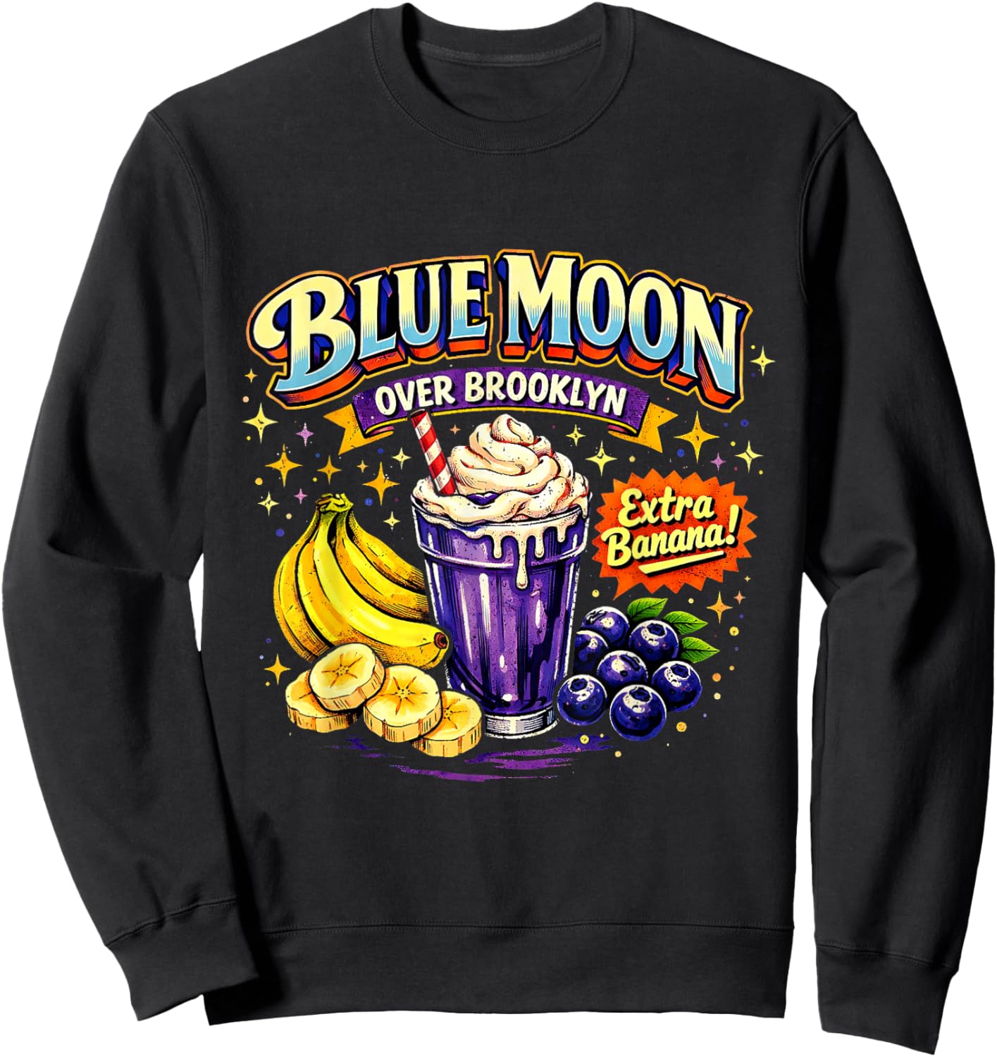 Blue Moon Over Brooklyn Extra Banana Blueberry Smoothie Art Sweatshirt - Sweatshirt | Black