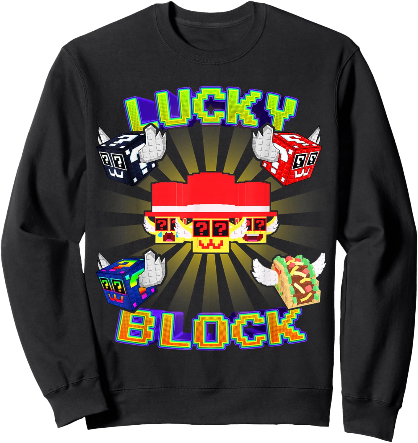Funny Lucky Block Italian Brainrot Meme for Boys Kids Teens Sweatshirt - Sweatshirt | Black