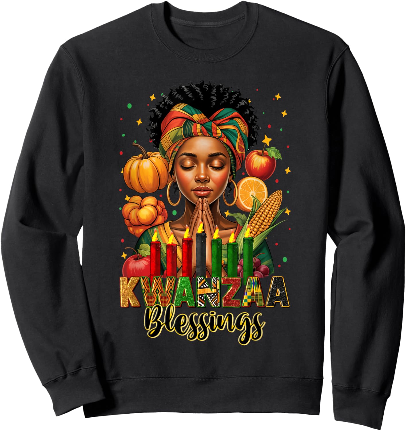 Kwanzaa Blessings Pray Black Woman Afro American Christian Sweatshirt - Sweatshirt | Black