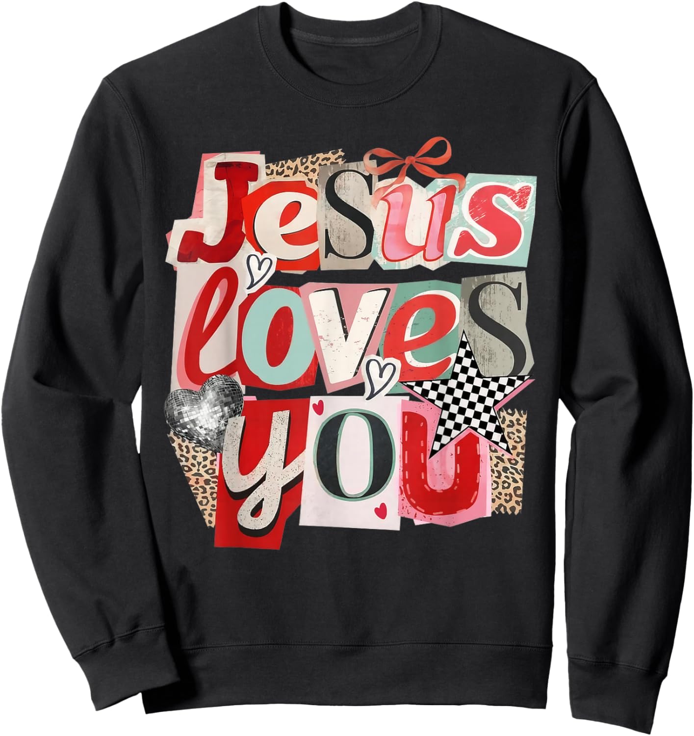 Jesus Loves You Retro Valentine Jesus Bible Verse Design Sweatshirt - Sweatshirt | Black