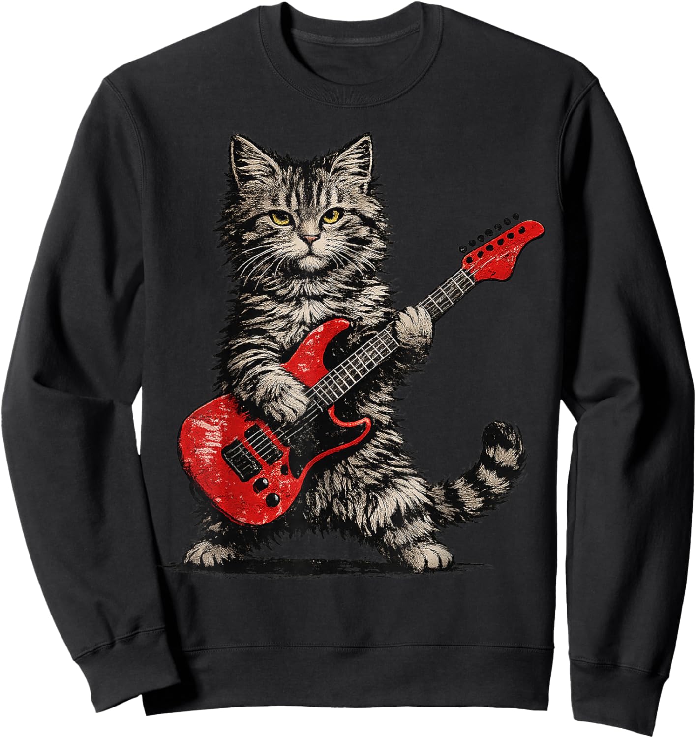 Funny Cat Playing Guitar Rock and Roll Gifts Men Women Kids Sweatshirt - Sweatshirt | Black