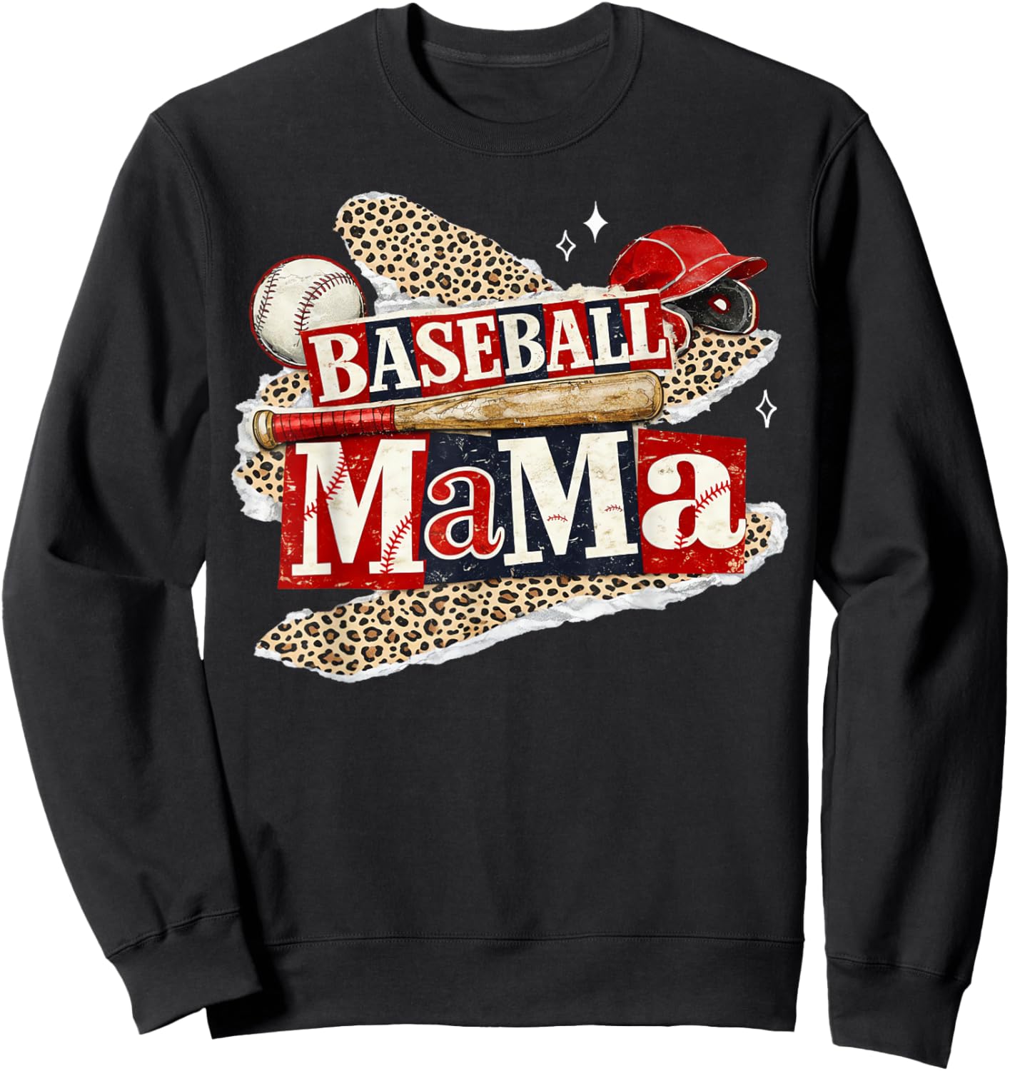 Baseball Mama Leopard Game Day Baseball Season for Mom Women Sweatshirt - Sweatshirt | Black