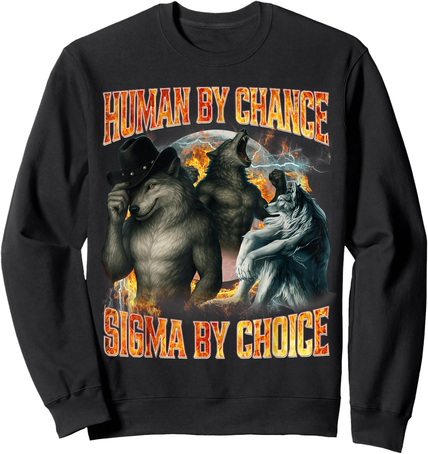 Human by Chance Sigma by Choice Funny Alpha Wolf Meme Cringe Sweatshirt - Sweatshirt | Black
