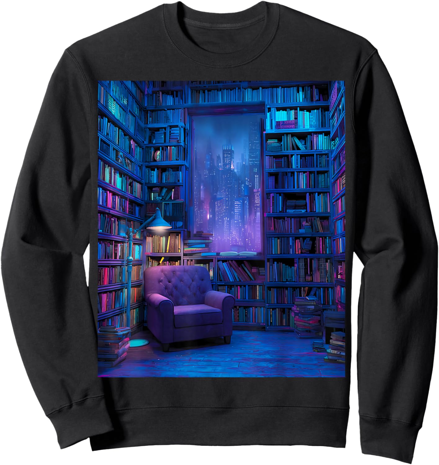 Book Library Bookshelf Armchair Window Pattern Print Sweatshirt - Sweatshirt | Black