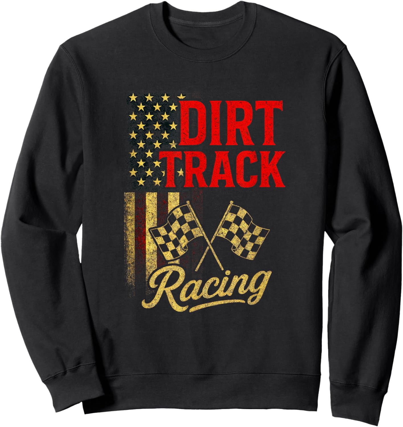 Dirt Track Racing - American Flag Motorsport Sweatshirt - Sweatshirt | Black