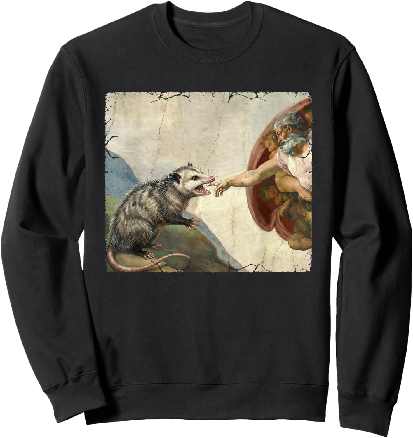 Opossum Biting God's Hand Funny Possum Meme Sweatshirt - Sweatshirt | Black