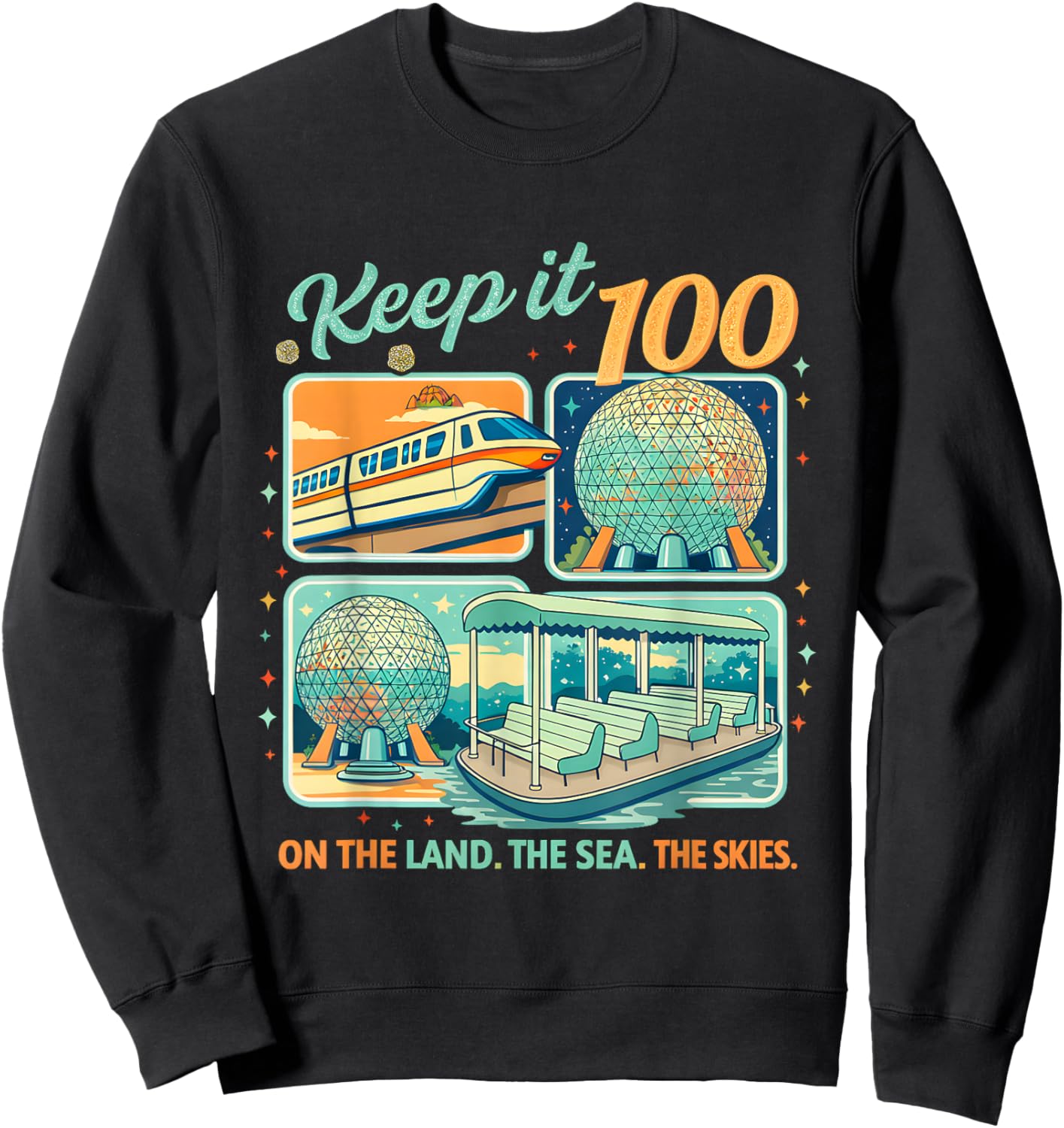 Keep It 100 Retro Transport Art Land Sea Sky Style Sweatshirt - Sweatshirt | Black